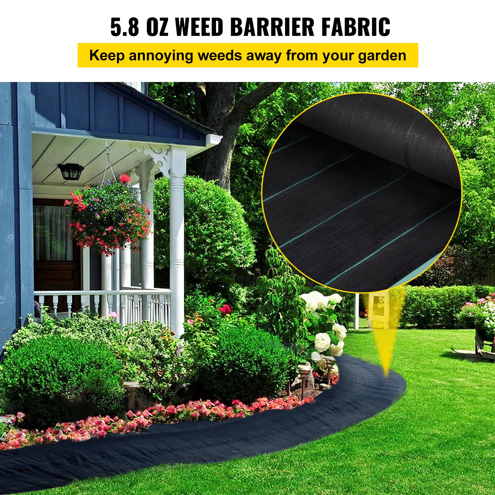 VEVOR Weed Barrier, 5.8oz Landscape Fabric, 4ft x 300ft Cover Mat Heavy ...