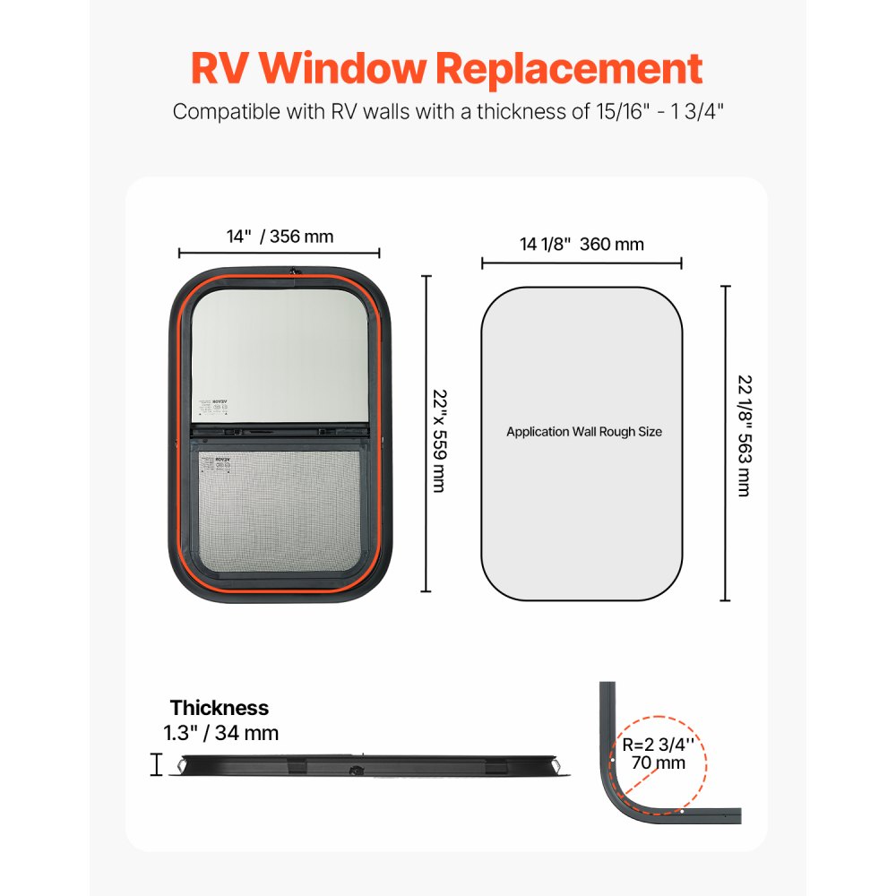 VEVOR RV Sliding Window – 14x22 in, Fit 15/16