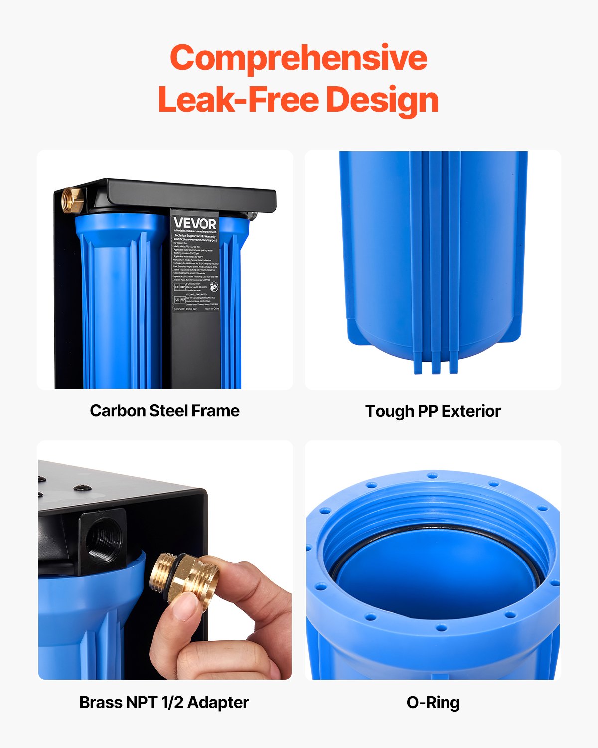 VEVOR RV Water Purification System – 2-Cartridge, 2.9 GPM