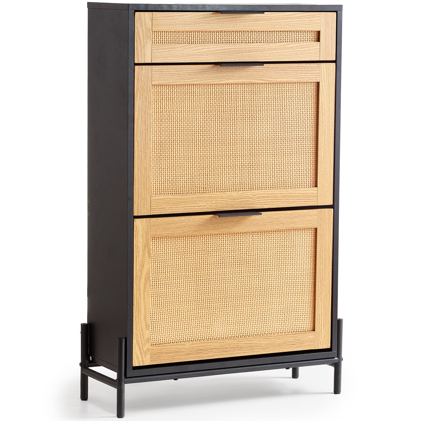 VEVOR Black Rattan Shoe Cabinet — Classic Rattan Finish