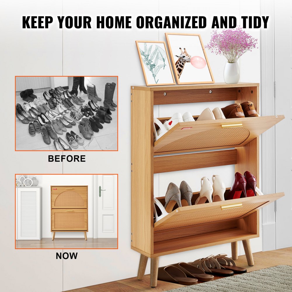 VEVOR Shoe Cabinet with 2 Flip Drawers, Shoe Storage Cabinet for ...