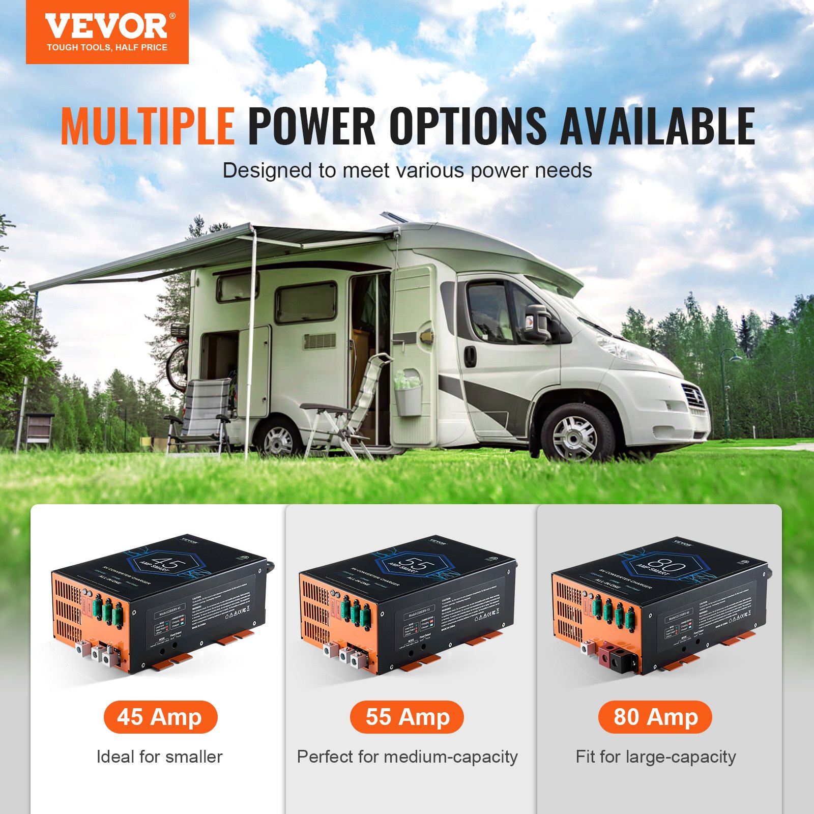 VEVOR RV Converter 80 Amp 110V AC to 12V DC RV Power Converter Battery ...