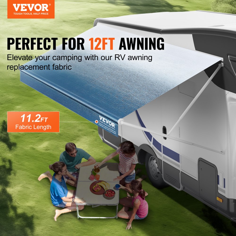 VEVOR RV Awning Fabric Replacement, 3.4m Fabric Length for 3.7m Awning ...
