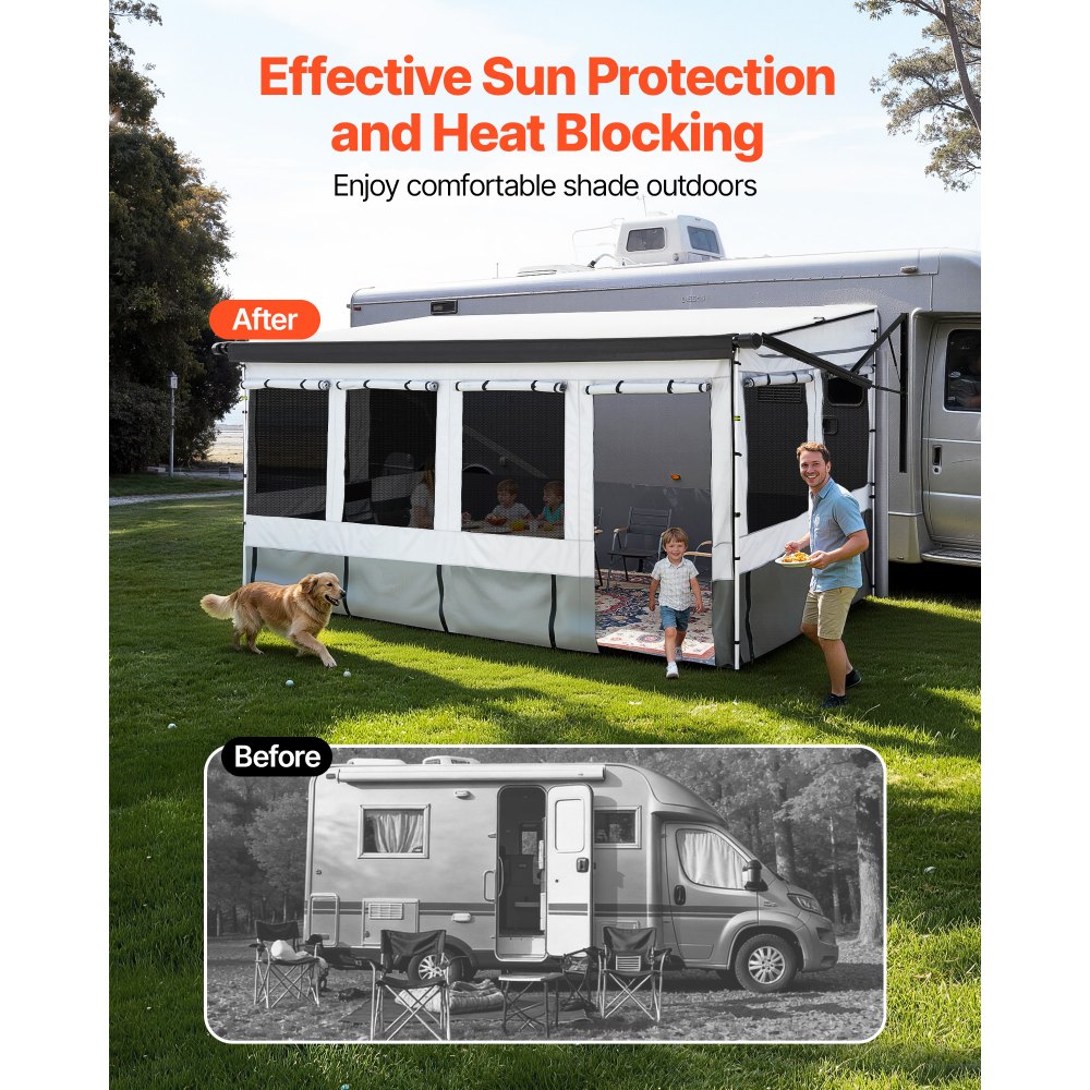 Windproof Room VEVOR RV Awning Sun Shade Room - Compatible with 16 -17 ft Awnings, RV ...