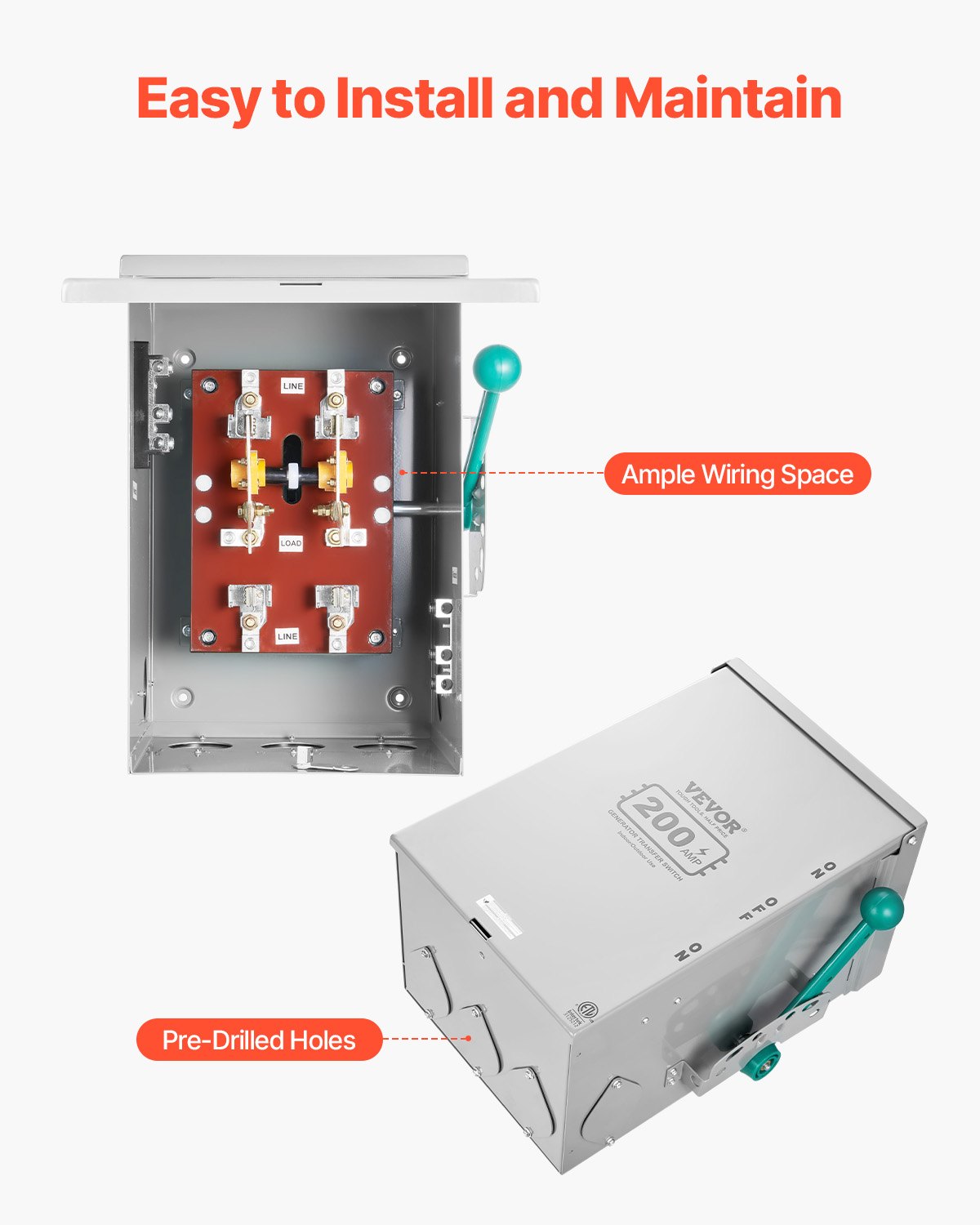 VEVOR 200A Generator Transfer Switch, 48000W Manual Transfer Switch ...