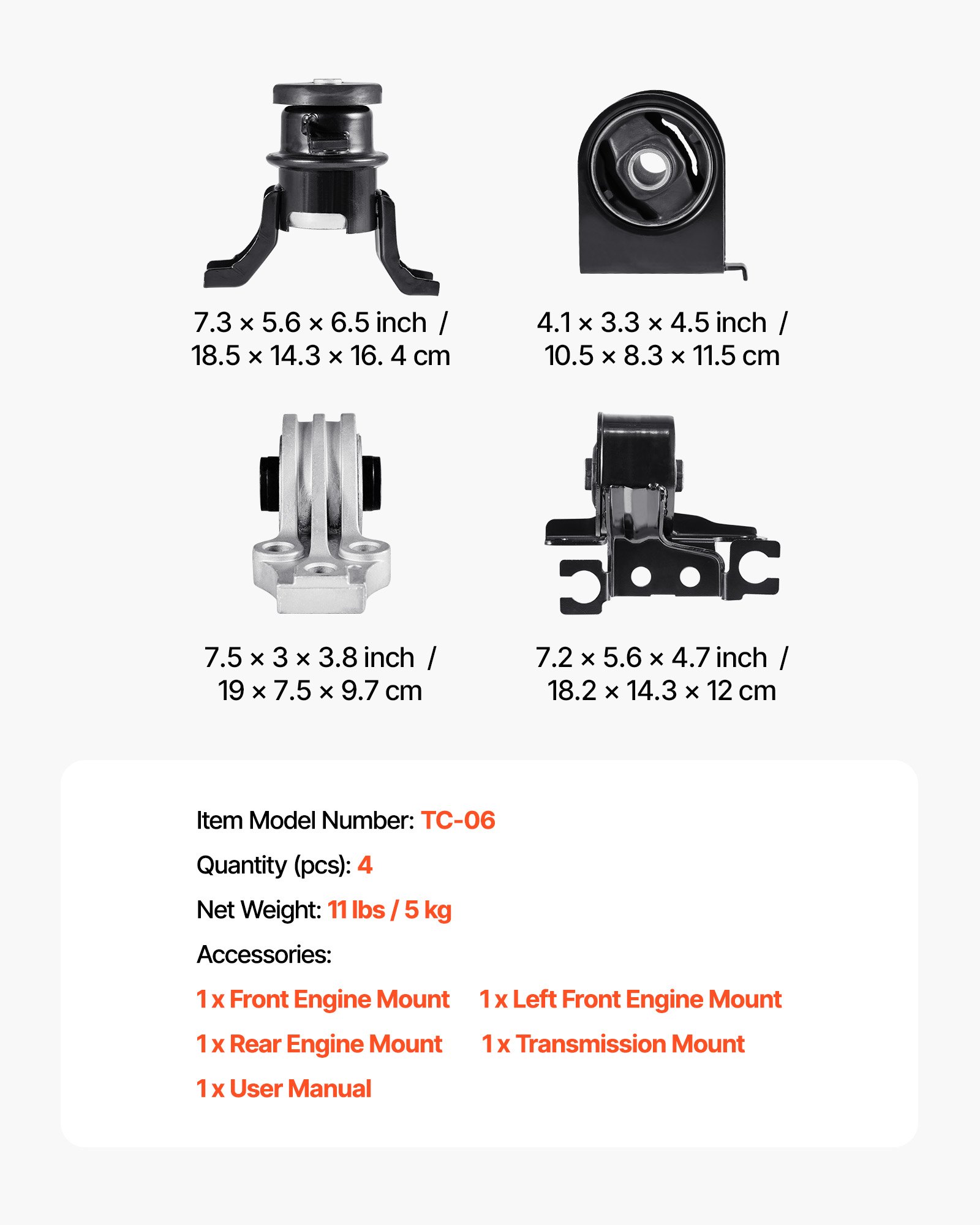 A5446 VEVOR Engine Mount Kit – Set of 4, 2009 to 2012, 2.5L, L4