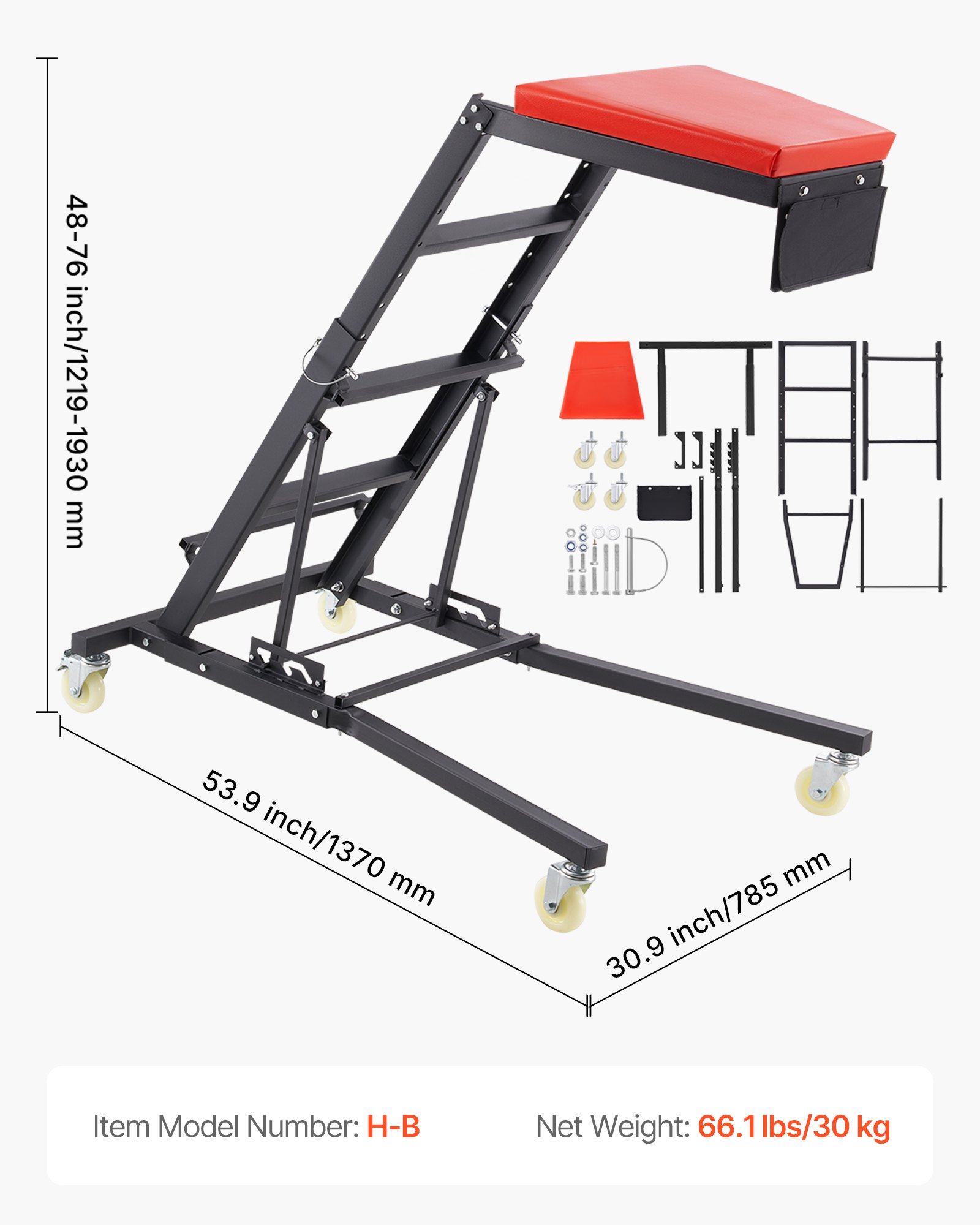 VEVOR Automotive Top Creeper, with Adjustable Height 48" to 76", 400 LBS Capacity High Creeper