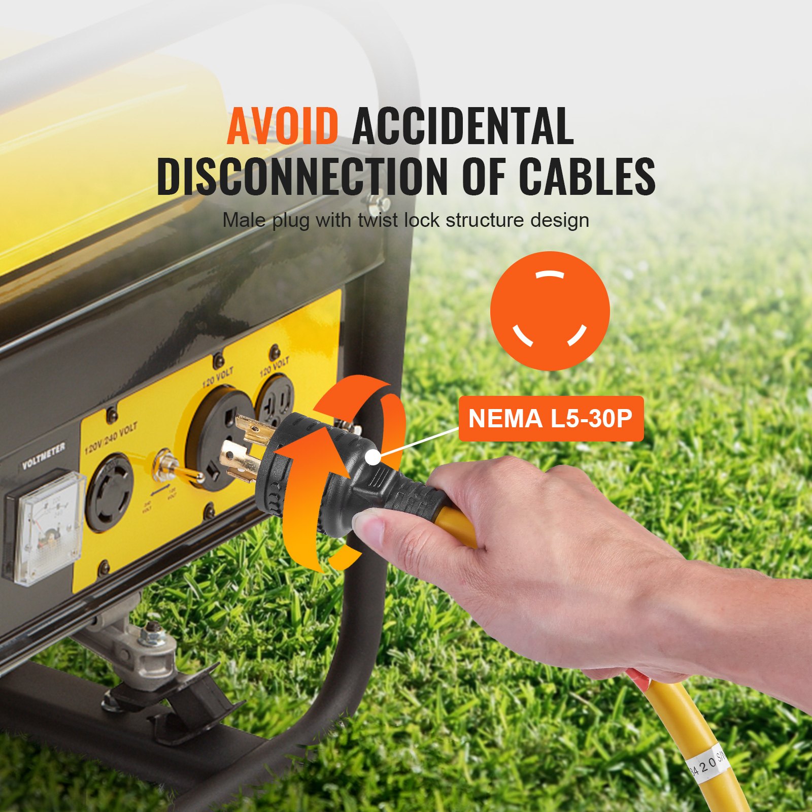 VEVOR 30-Amp Generator Extension Cord, 25 Feet, 125V 375W Heavy Duty ...