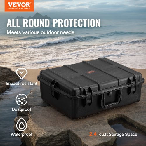 VEVOR Weatherproof Hard Case – 2.4 Cu. ft, Padded, Wheels