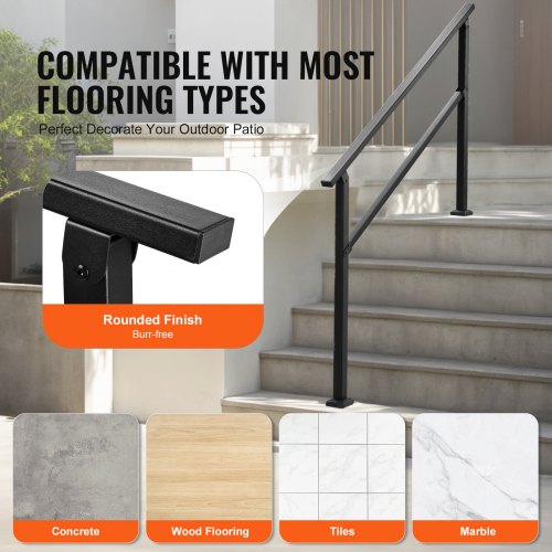 Outdoor Handrails for 4-5 Step Stairs Black Square Tube Easy Install ...