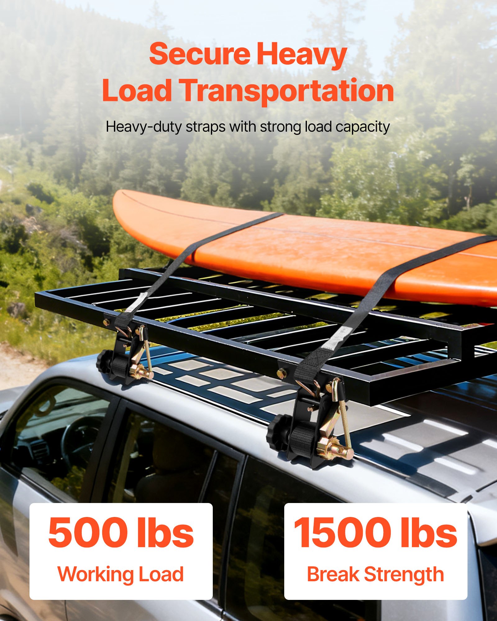 VEVOR Ladder Rack Ratchet Straps, Black Square Tube Mount, 1.5 in Wide ...