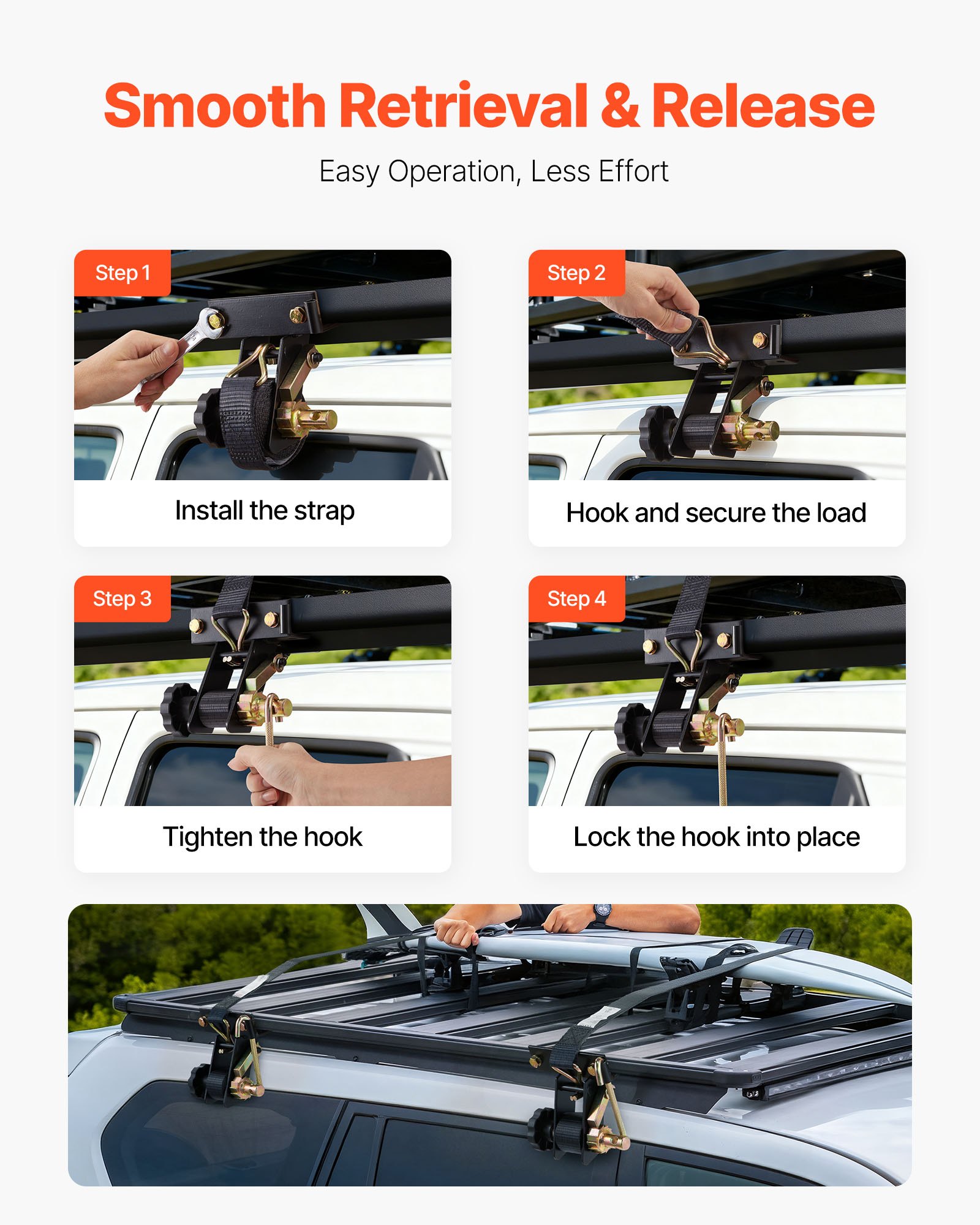 VEVOR Ladder Rack Ratchet Straps, Black Square Tube Mount, 1.5 in Wide ...