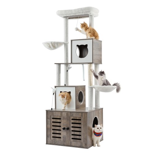 VEVOR Large Cat Tree with Litter Box Enclosure, 72.83 inches Tall