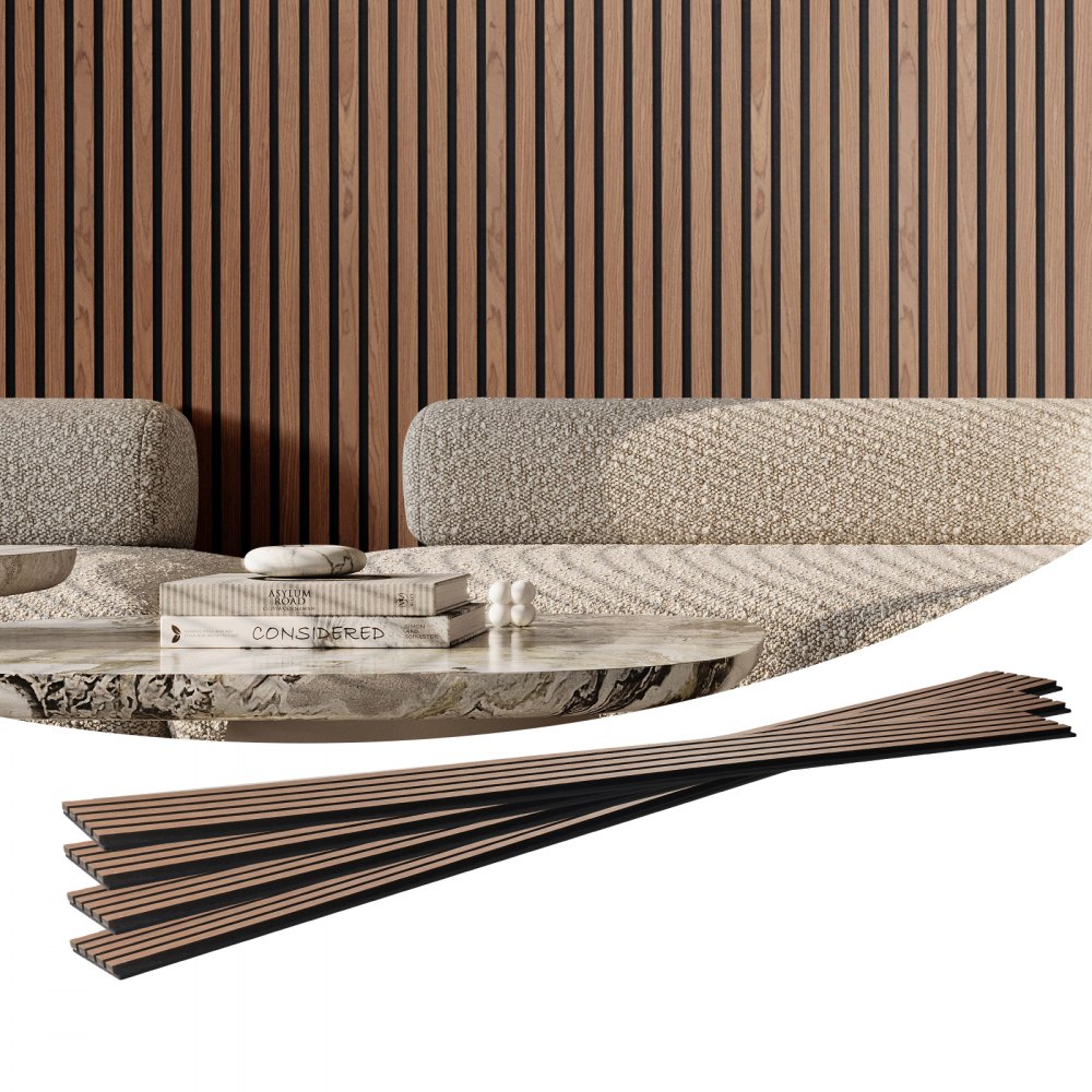 Wood Slat Acoustic Panels 7.9 x 94.5 inch for Modern Wall Decor Walnut ...