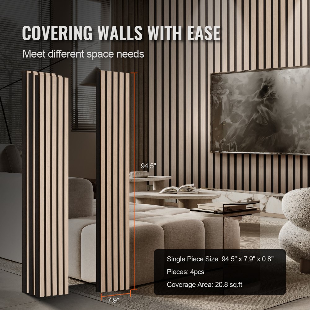 VEVOR Wood Slat Acoustic Panels 7.9 x 94.5 inch for Modern Wall Decor ...