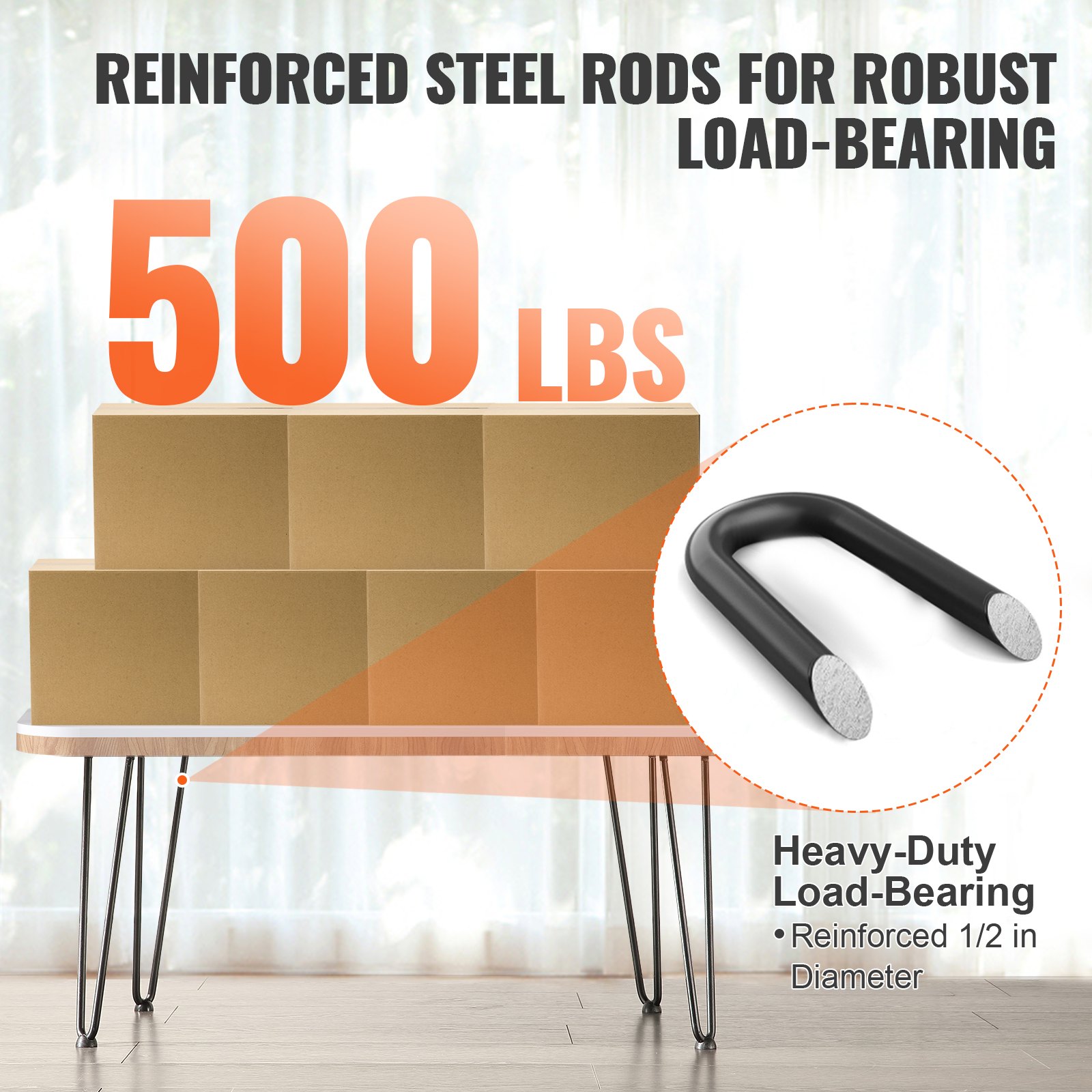 14in - Solid Metal Hairpin Furniture Legs,Heavy Duty Table Legs (900lbs