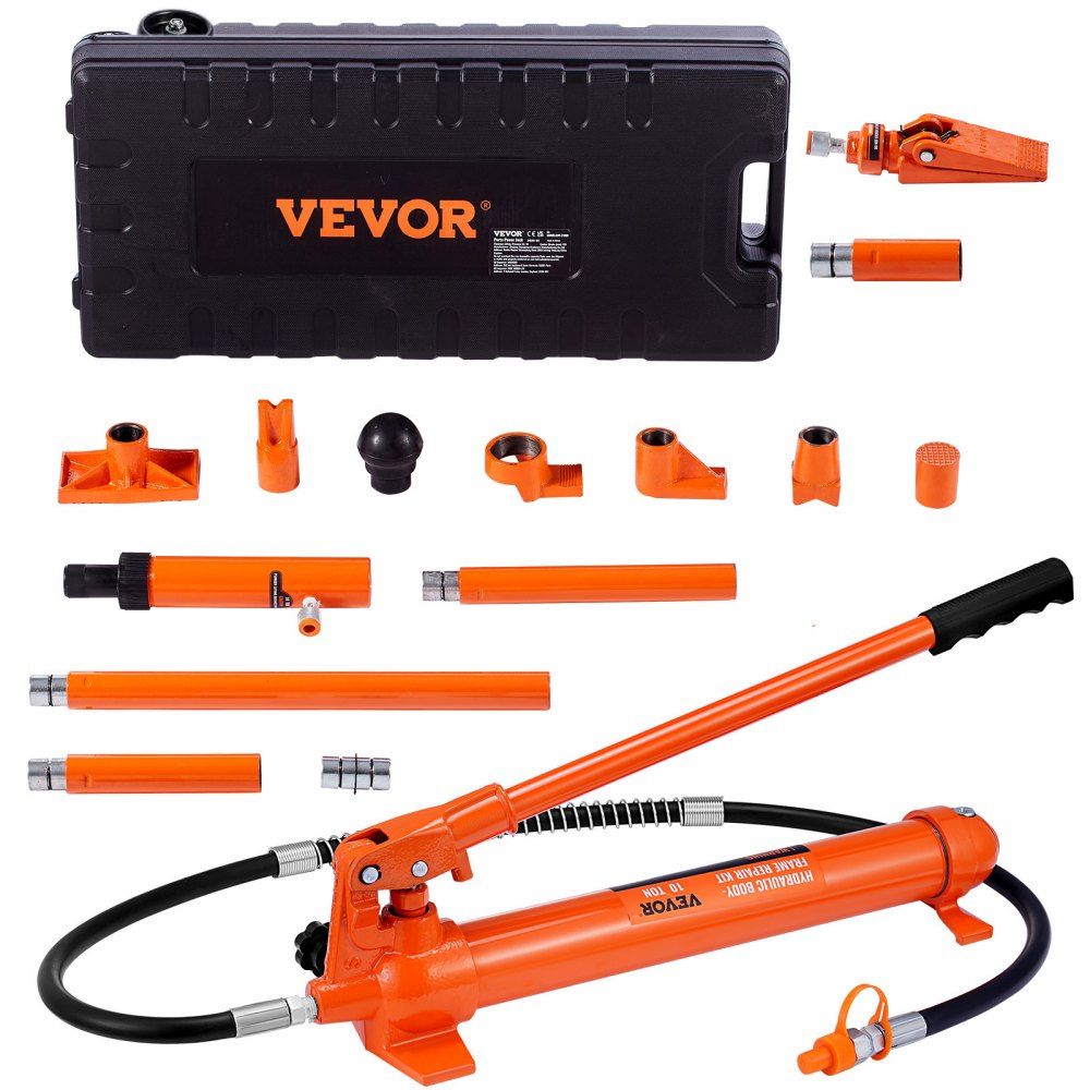 10 tonnás Porta Power készlet, hidraulikus rúd pumpával, autóemelő 1,4 m-es olajtömlővel, hajlított váz javítószerszám tárolótáskával autóipari, garázs-, nehézgép- és szerelőmunkákhoz (22046 font) - 1. kép