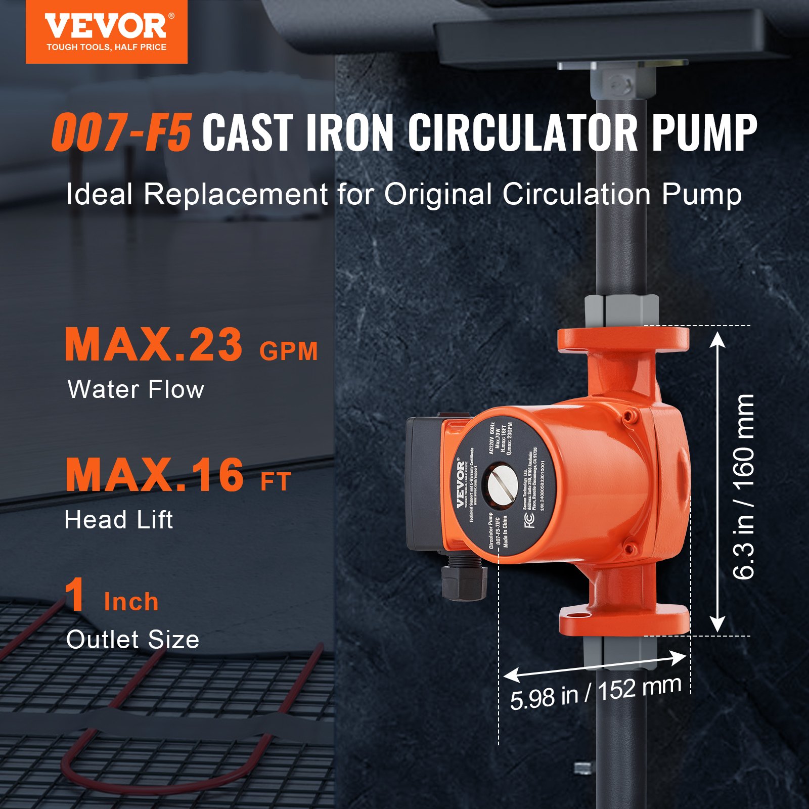 VEVOR 007 F5 7IFC Hot Water Recirculating Pump – 23 GPM