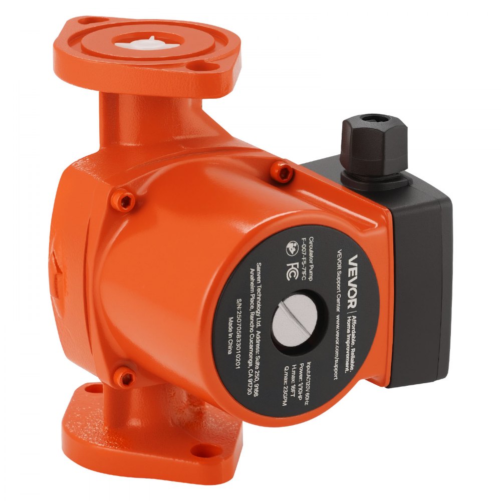 VEVOR F-007-F5-71FC Cast Iron Circulator Pump, 23 GPM, AC 120V 16 ft ...