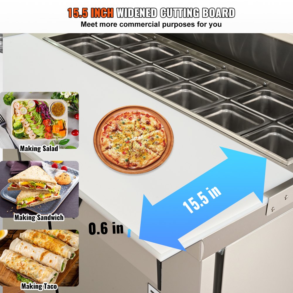 Blue Ray 2 Door Refrigerated Sandwich Prep Table With Glass Lid Fan Cooling Commercial Salad Bar Ref