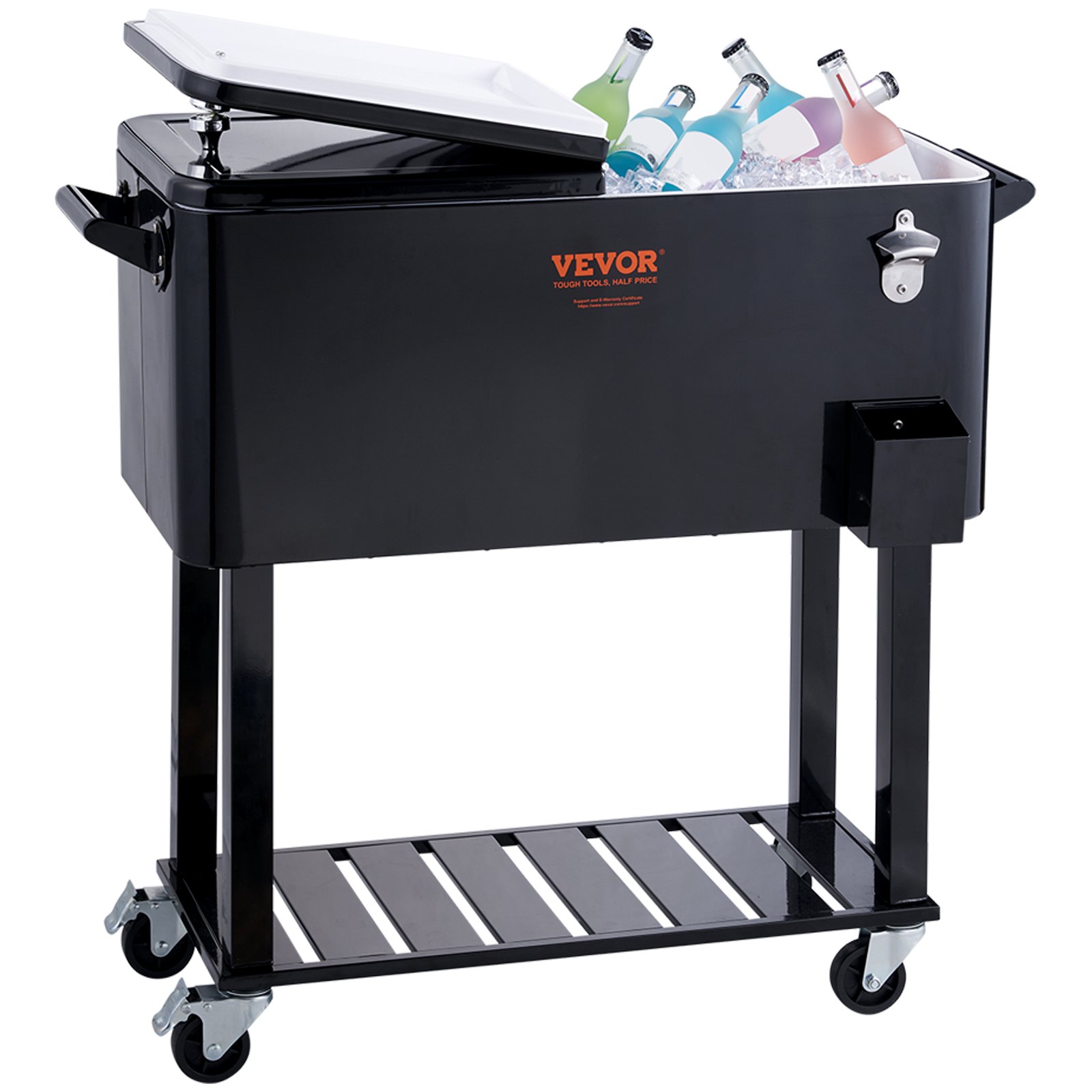 VEVOR Rolling Ice Chest Cooler Cart 80 Quart, Portable Bar Drink Cooler ...