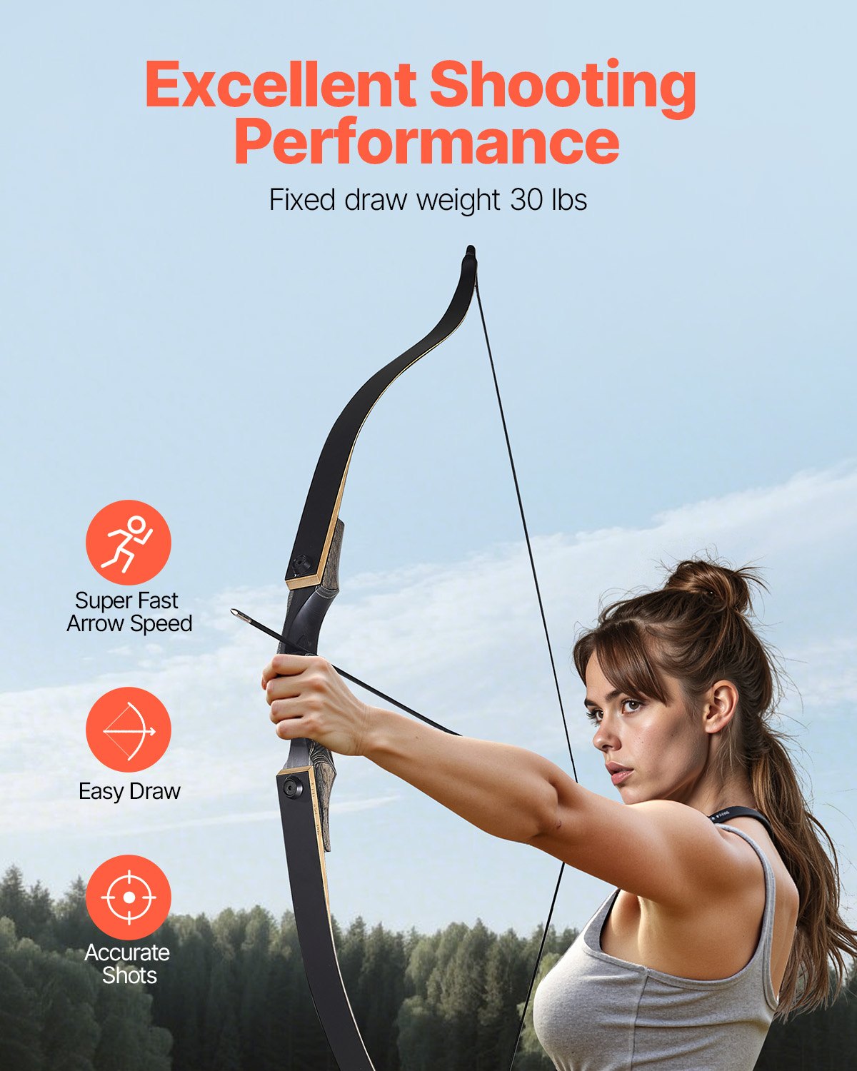Advanced Compound Bow VEVOR Wooden Bow Set – 60 inch Recurve Bow, 30 lbs Capacity