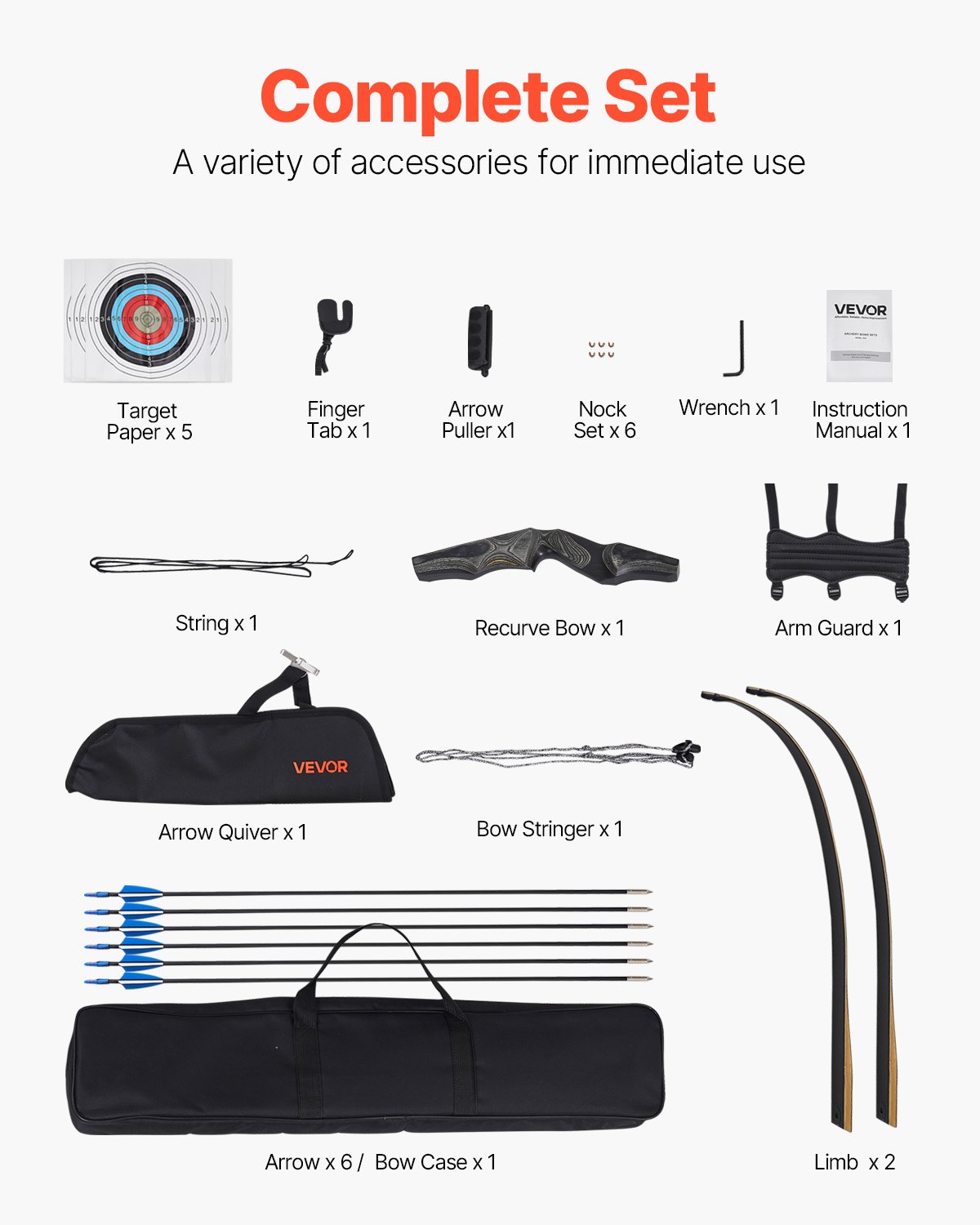 VEVOR Recurve Bow Kit – 60 Inch, 15-Piece Archery Kit