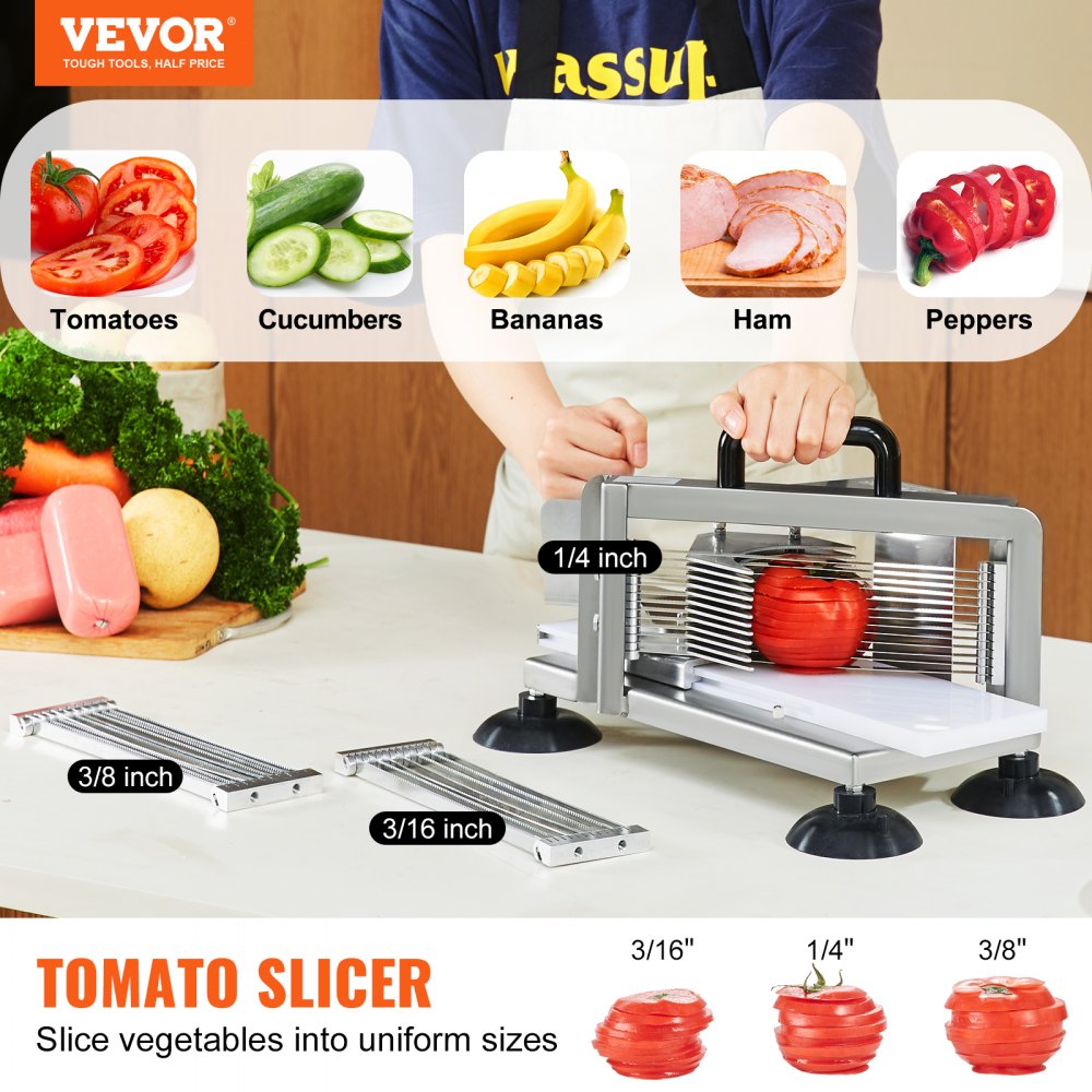 VEVOR Commercial Tomato Slicer, 1/4"+3/8"+3/16" Tomato Cutter Slicer