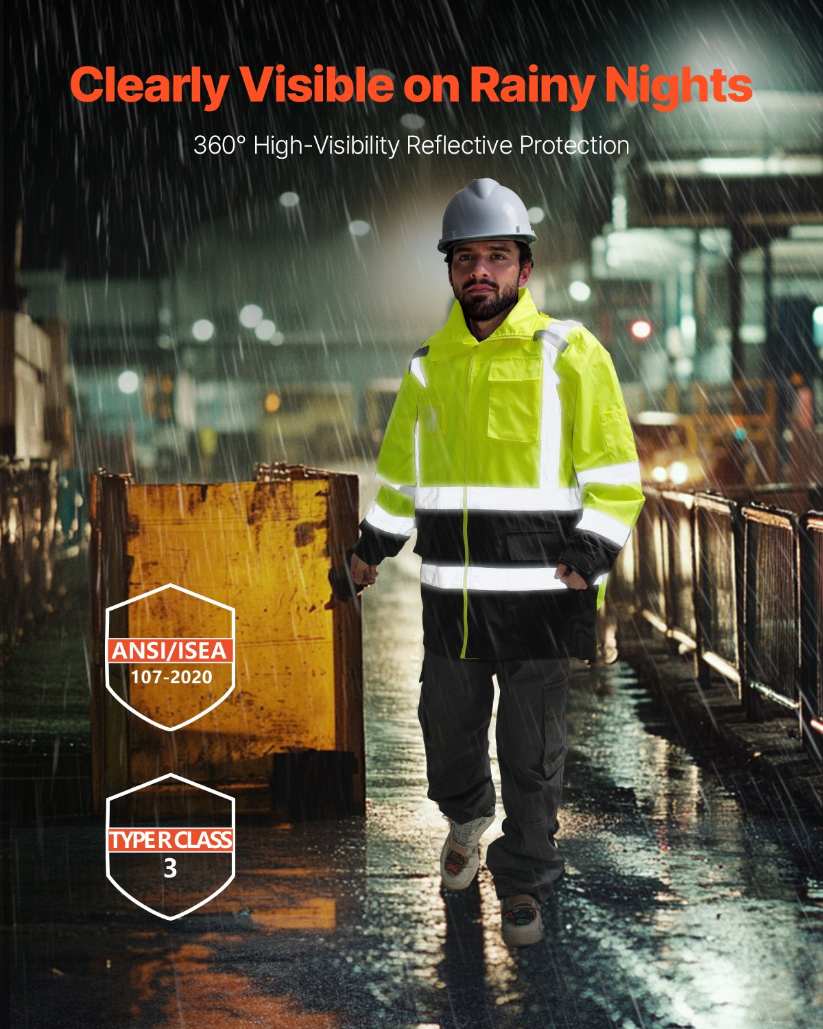 VEVOR Yellow Safety Jacket – Waterproof Hi Vis Class 3 Coat