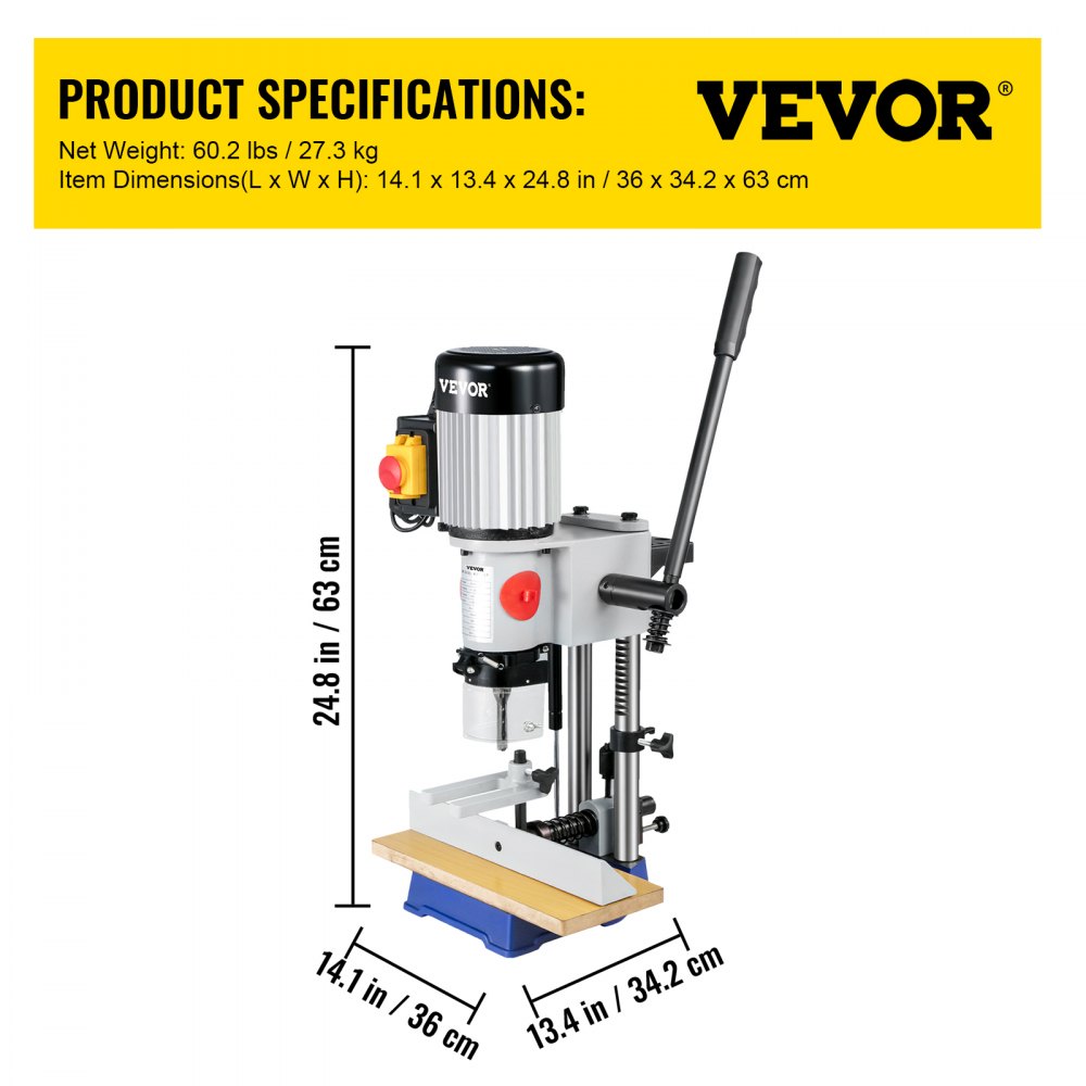 VEVOR Woodworking Mortise Machine, 3/4 HP 3400RPM Powermatic Mortiser