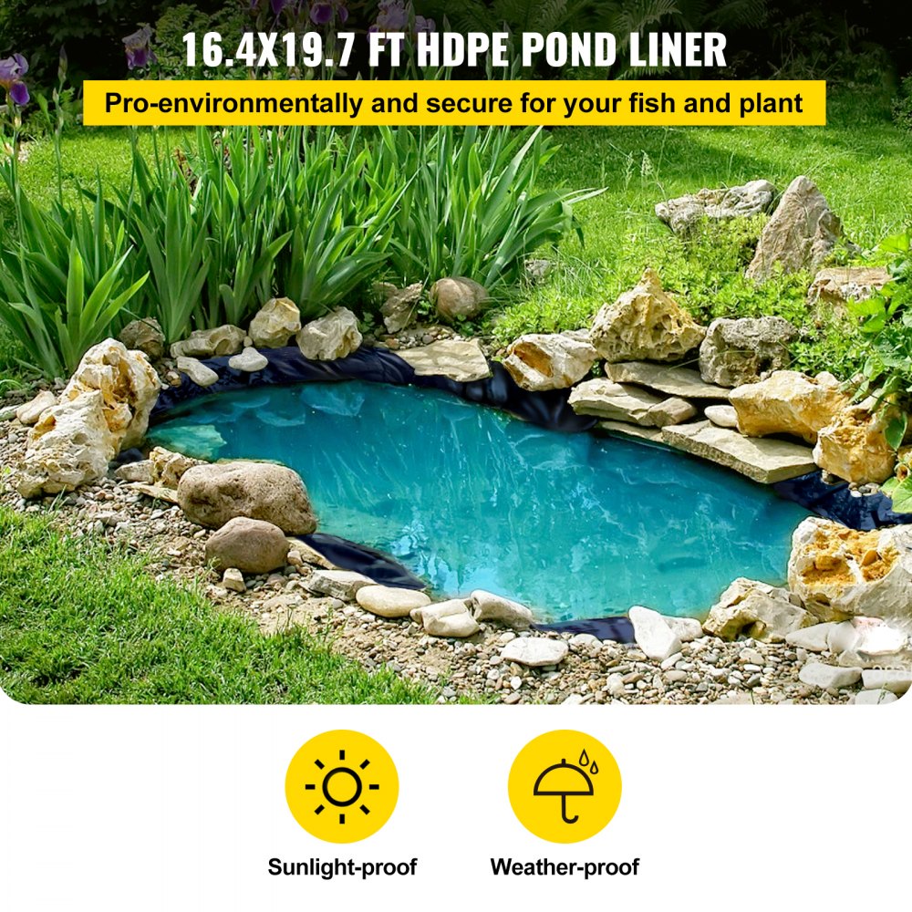 VEVOR Pond Liner, 16.4x19.7ft, 20 Mil Pond Liners for Outdoor Ponds ...