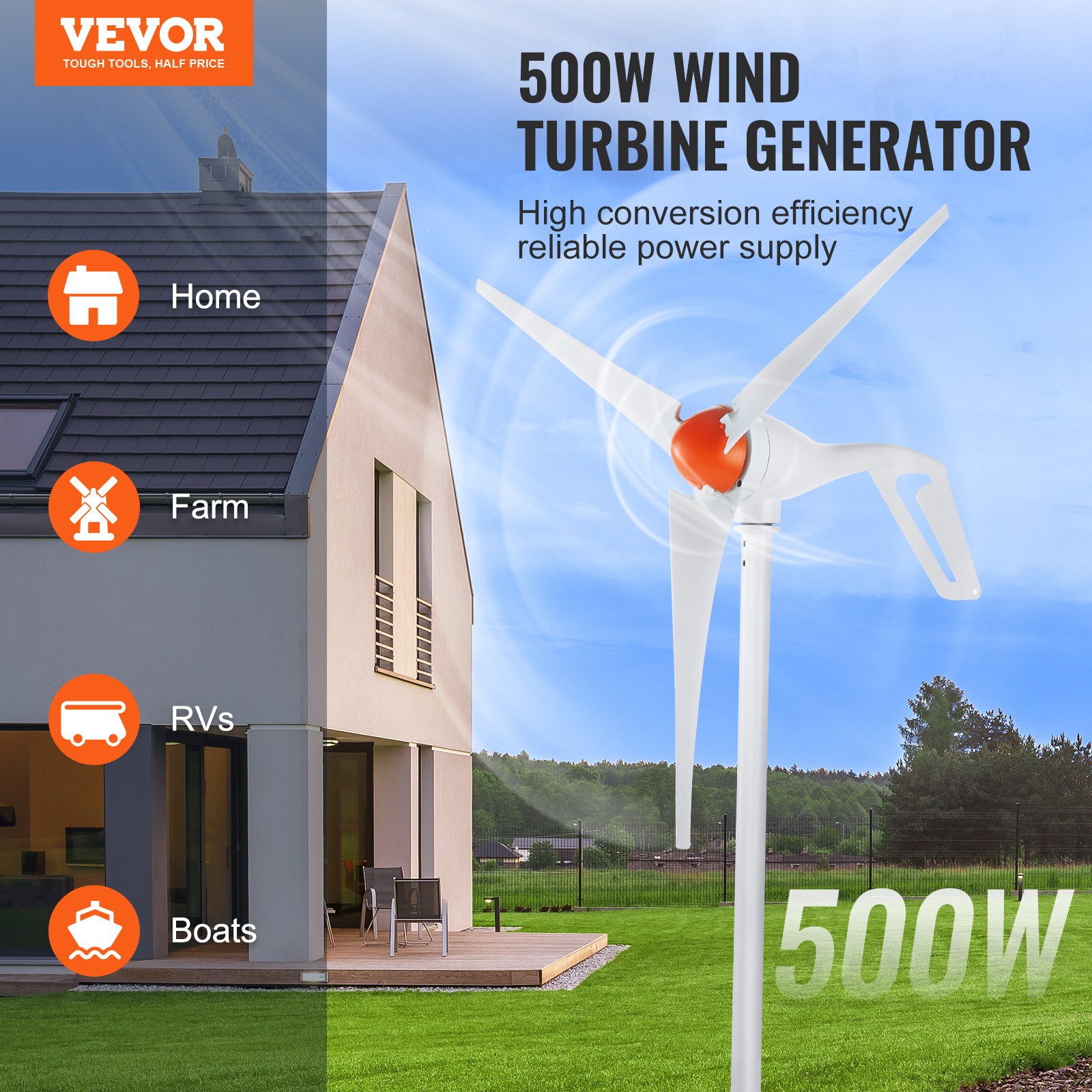 Windmill Rv VEVOR 500W Wind Turbine Generator with Anemometer, 12V Wind Turbine Kit ...