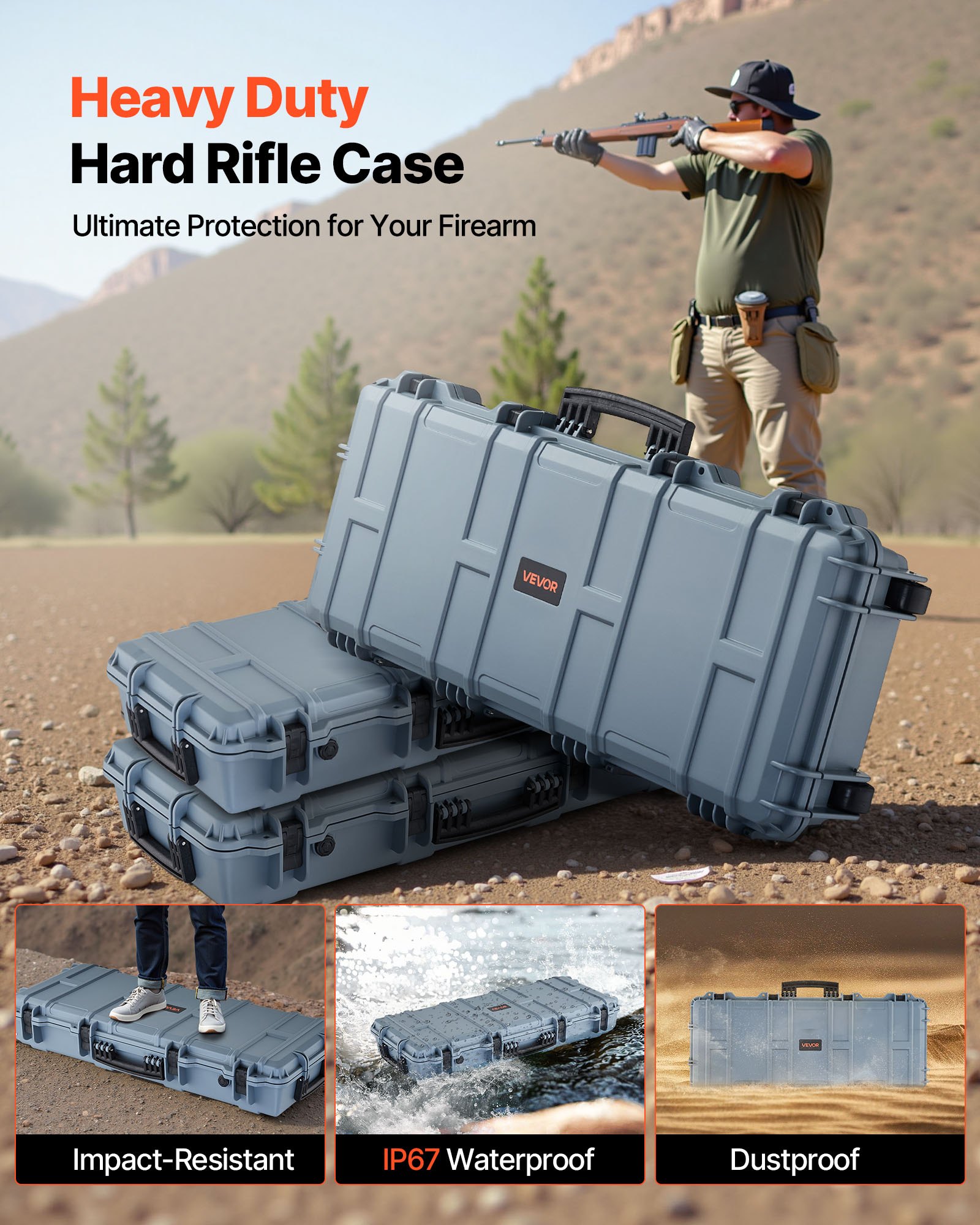 VEVOR Hard Rifle Case, Lockable Rifle Case with 4 Layers Pre-cut Foams ...