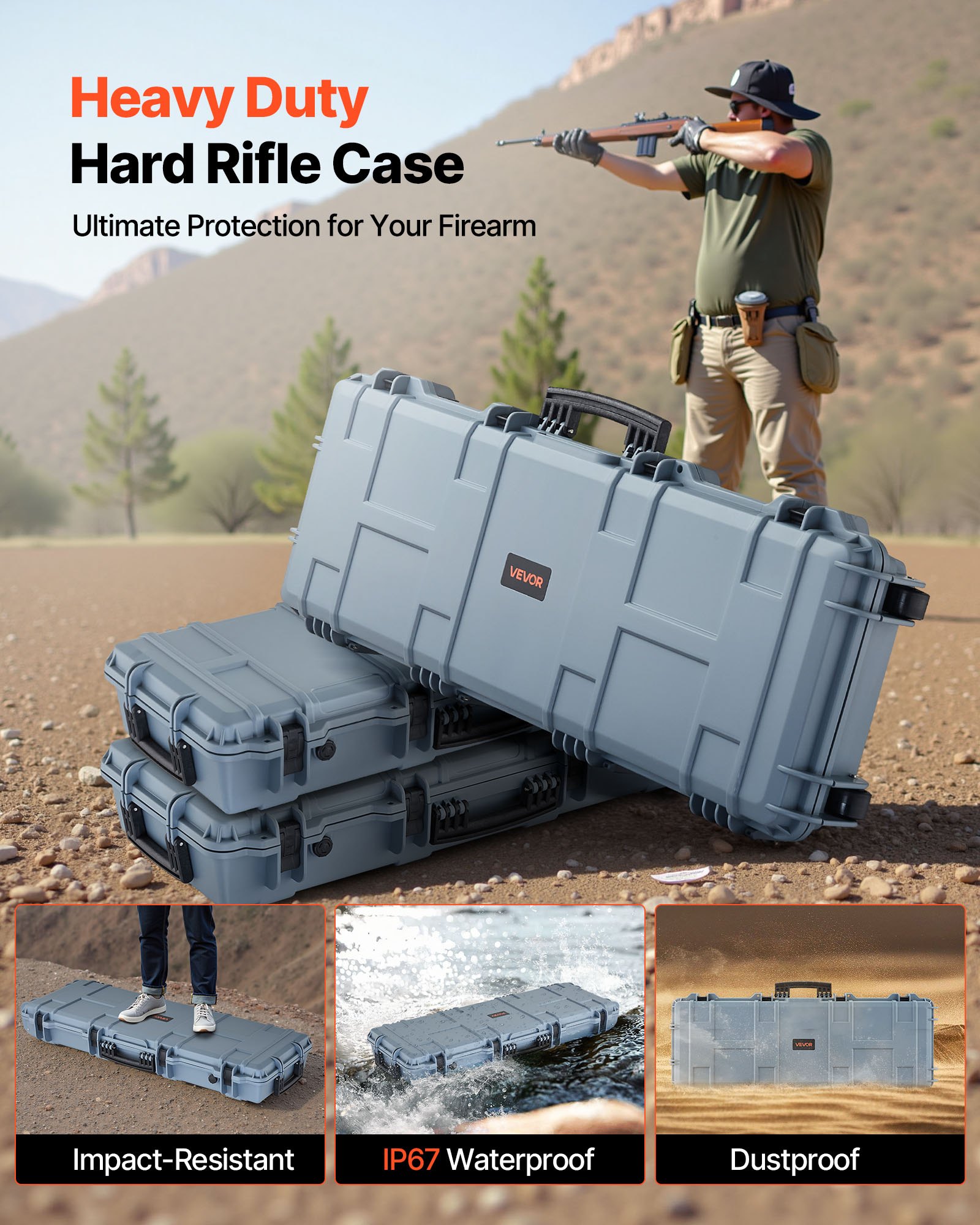 VEVOR Lockable Rifle Case – 42 Inch IP67 Waterproof Gun Case