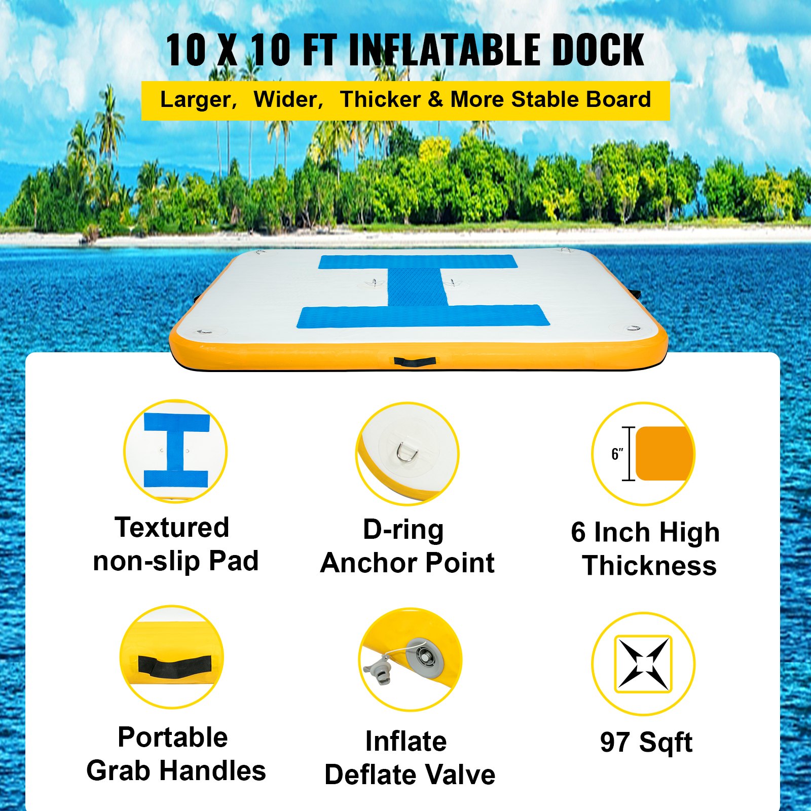 VEVOR Inflatable Floating Dock 10 x 10 ft, Inflatable Dock Platform ...