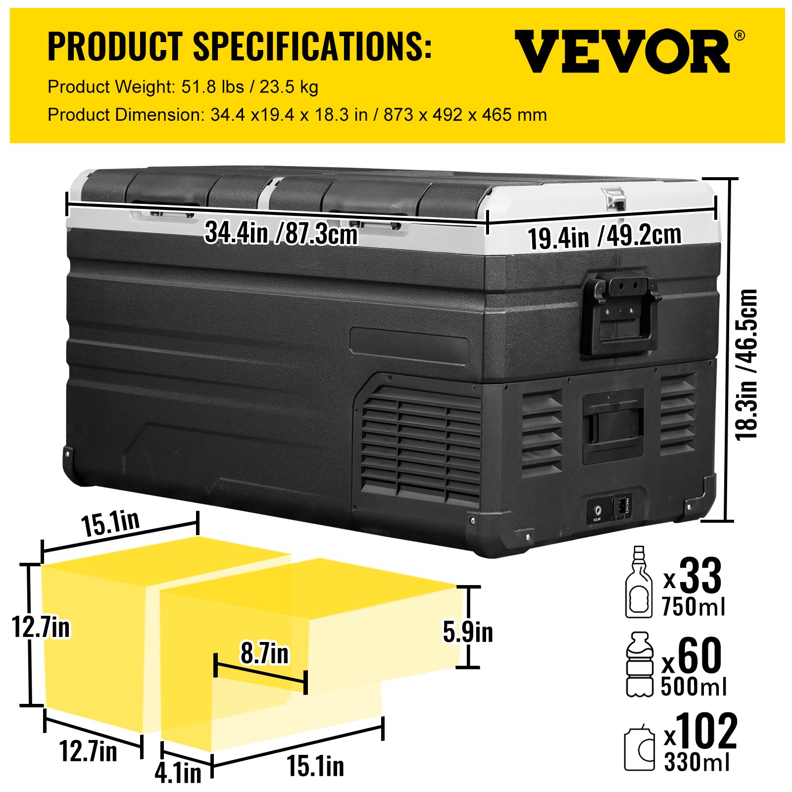 Glacière électrique VEVOR 55L Double Zone, 12V Pour Voiture Et Camping
