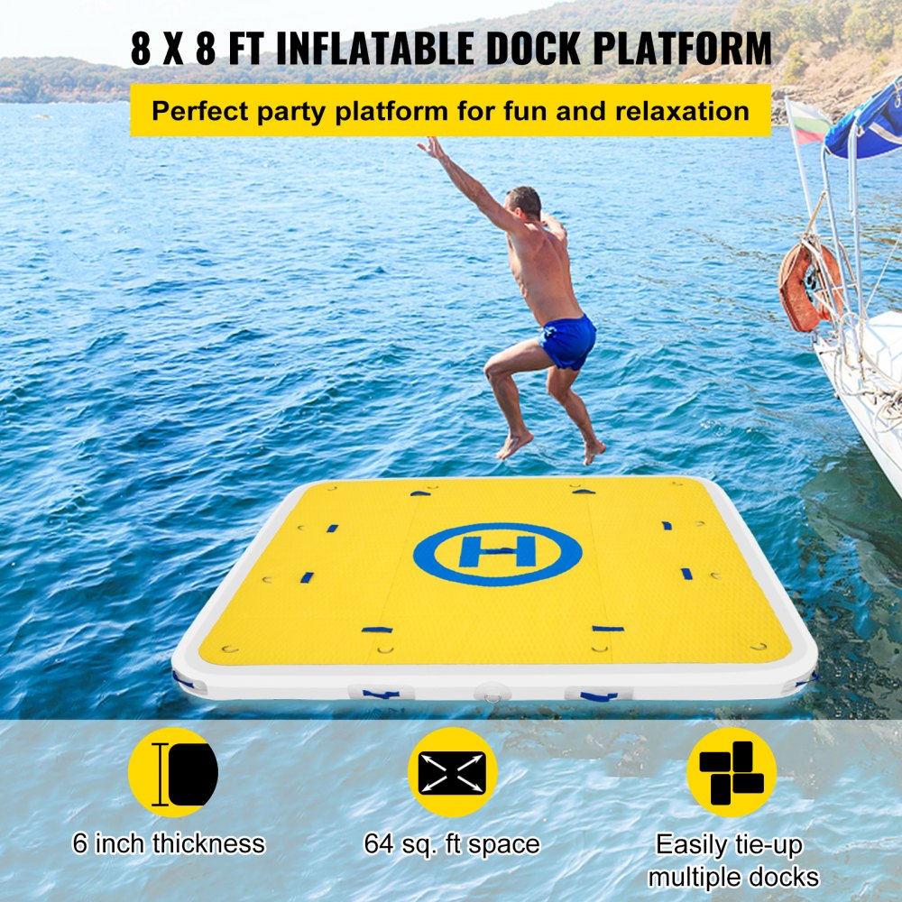 Vevor Inflatable Dock Floating Platform 8 X 8 Ft 3 5 Person Capacity 6 Inches Thick Swim