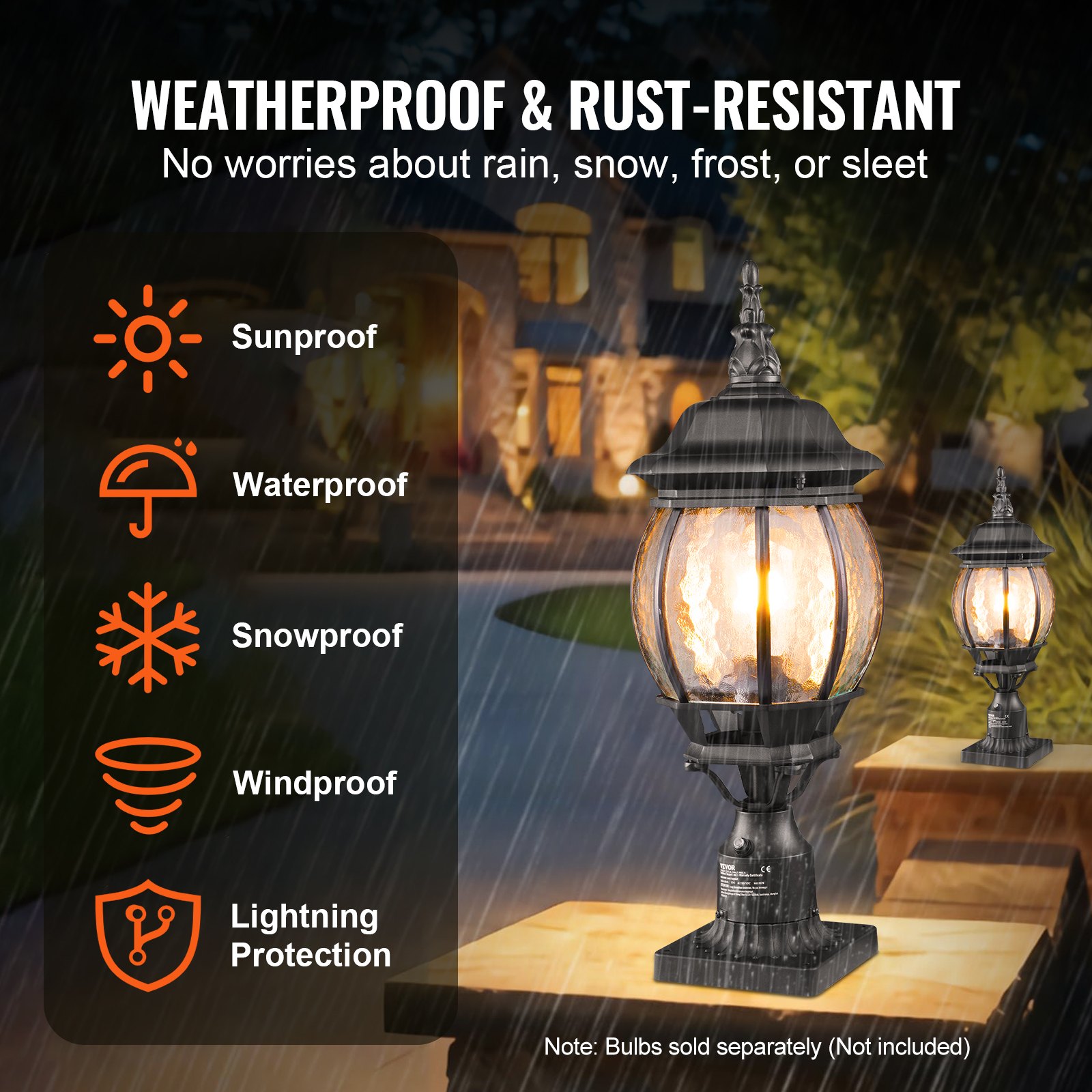 VEVOR 2 Pack Dusk to Dawn Outdoor Post Light, 530 mm, Waterproof Lamp ...
