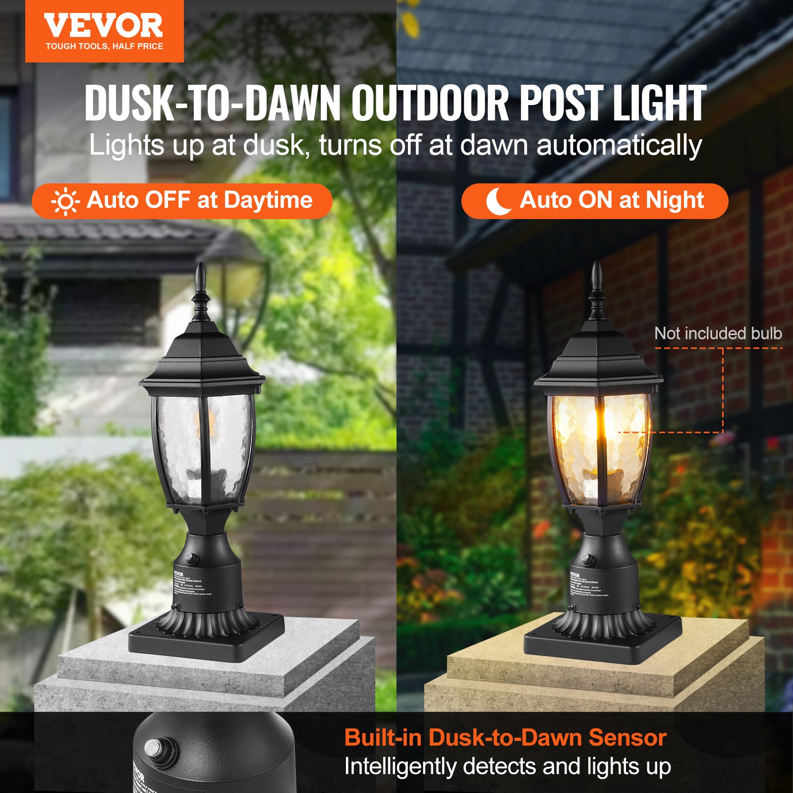 TOBBOMEY Outdoor Post Light Fixture – Large Globe Design For Patios, Porches, Driveways, Weatherproof Aluminum & Glass (14.15" X 9.8")