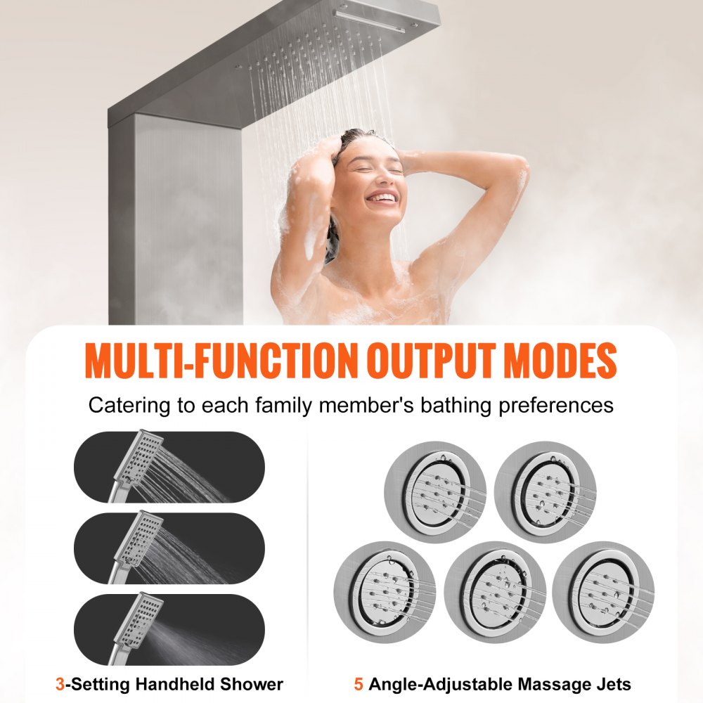 VEVOR Shower Panel System, 4 Shower Modes Shower Panel Tower, Rainfall ...