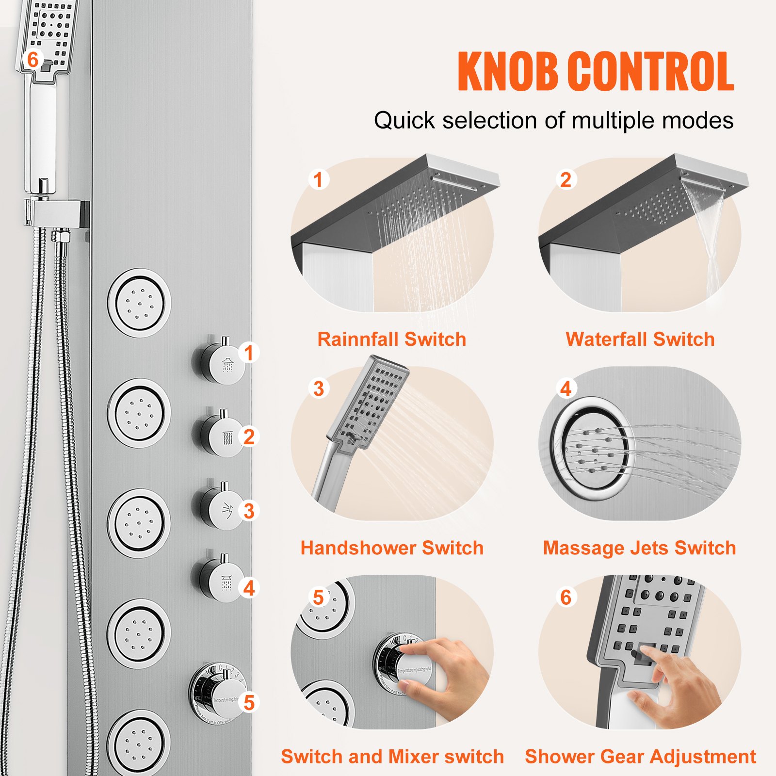 Vevor Shower Panel System 4 Shower Modes Shower Panel Tower Rainfall Waterfall 5 Full Body