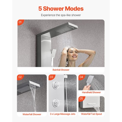 Shower Panel Tower System Stainless Steel Column Rainfall Head Massage ...