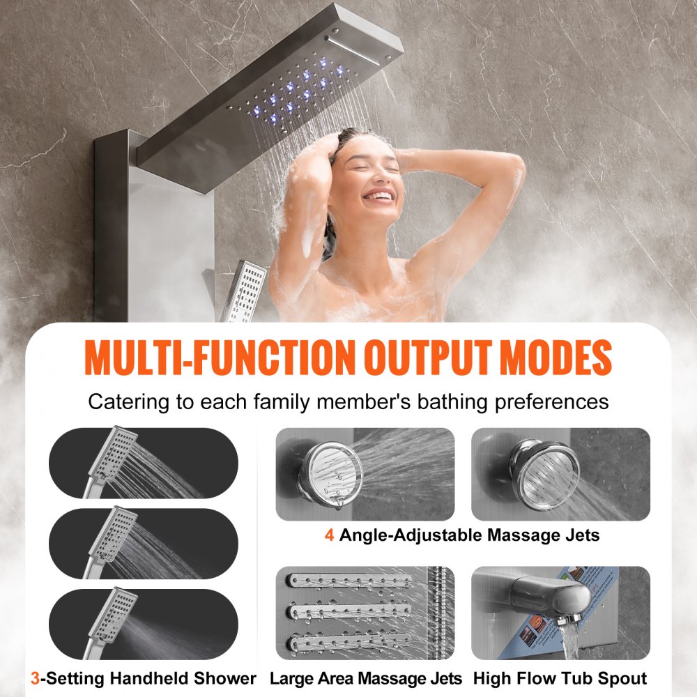 VEVOR Shower Panel System, 6 Shower Modes, LED & Screen ...