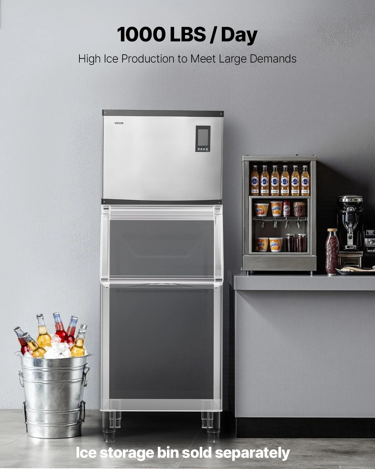 VEVOR Commercial Ice Maker Machine - Head, 1000 Lbs/Day Stainless Steel ...