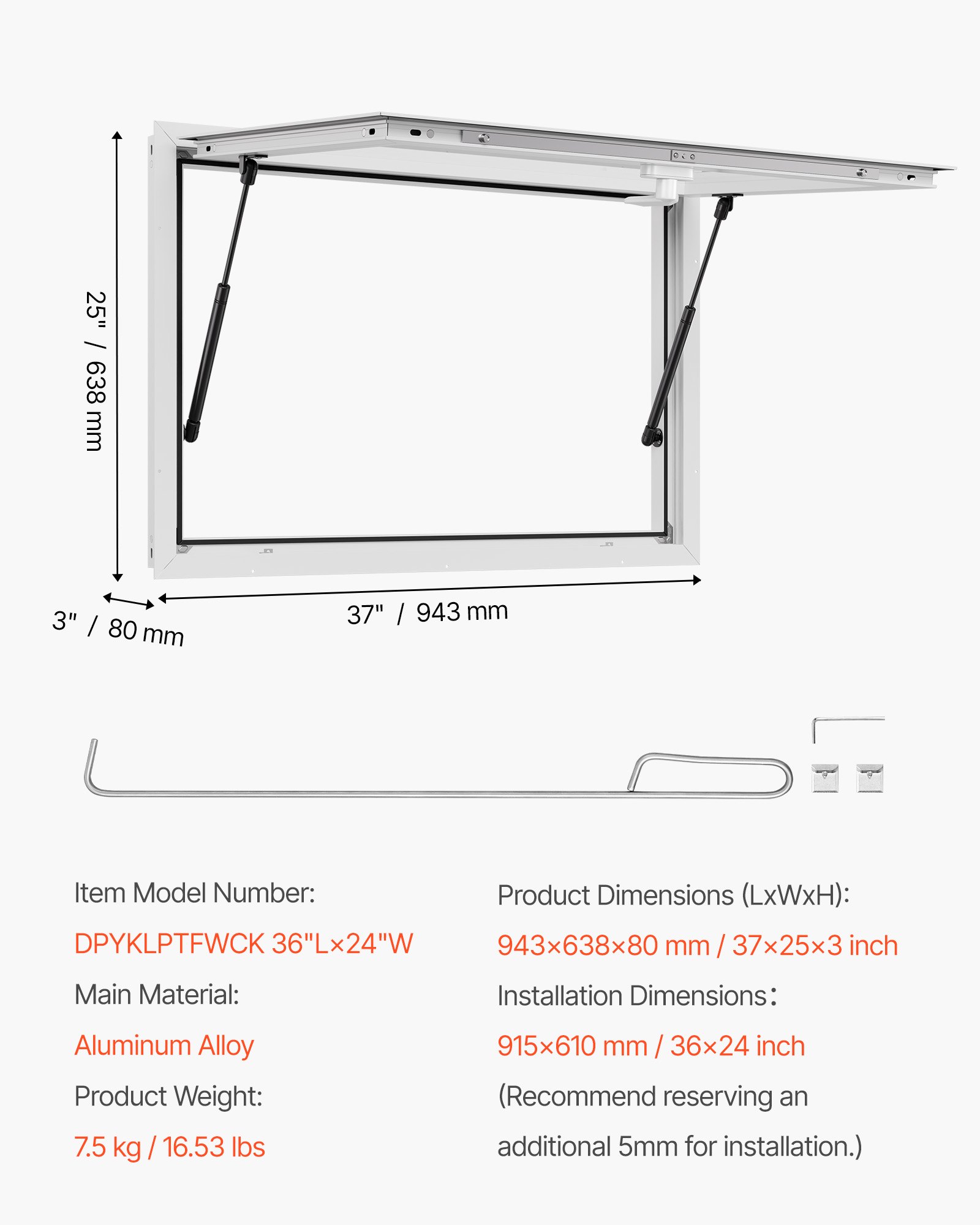 VEVOR Concession Window 36x24 in, Aluminum Alloy Frame Service Window ...