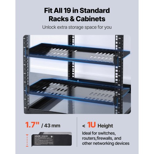 VEVOR 1U Server Rack Shelf, 4 PCS, 50 lbs Max Load-Bearing Vented