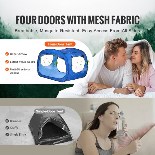 VEVOR 3 Doors Bed Tent Breathable Tent 70% Blackout with 0.43 in Fiber Poles