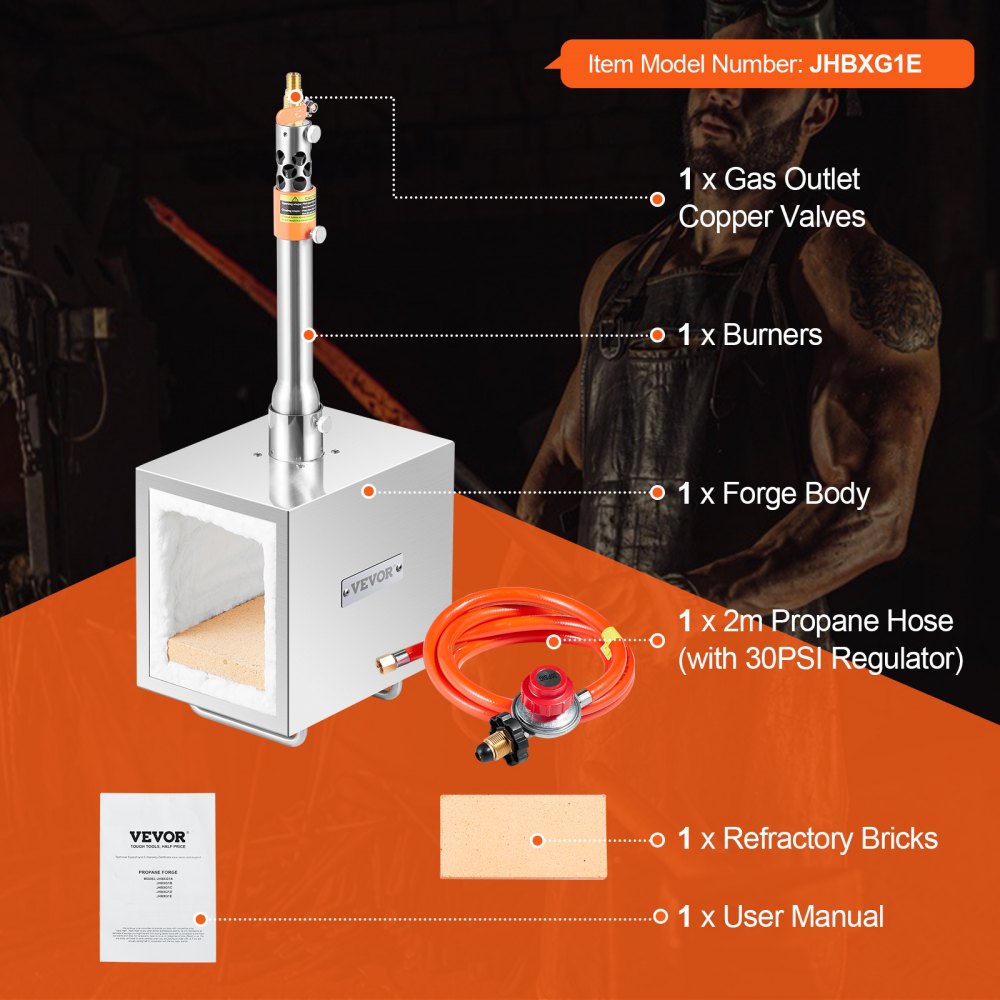 VEVOR Portable Propane Forge, 1 Burner Farrier Forge, 2600℉ Tool and ...