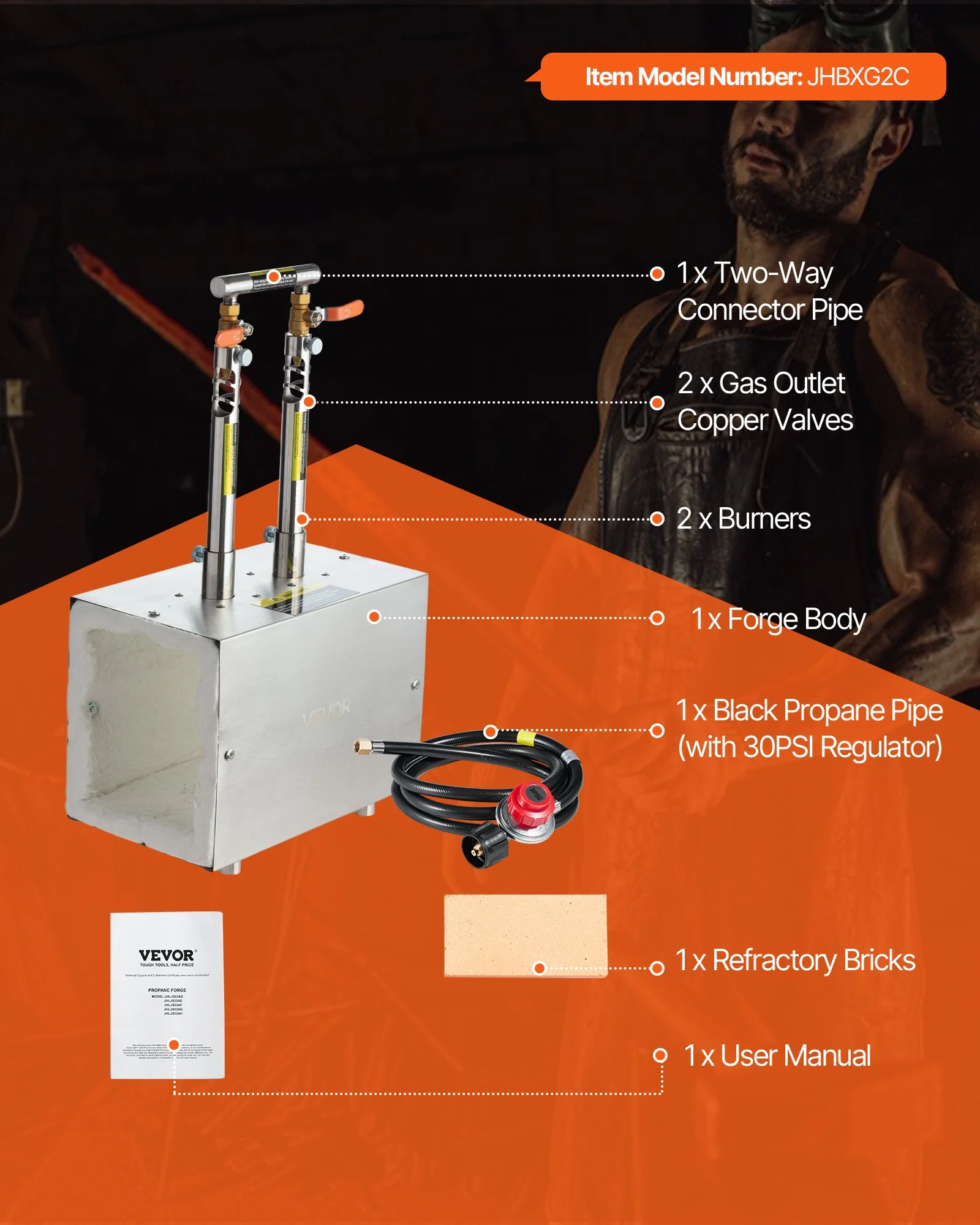 VEVOR Portable Propane Forge, 2 Burners, 2600℉ Tool and Knife Making ...