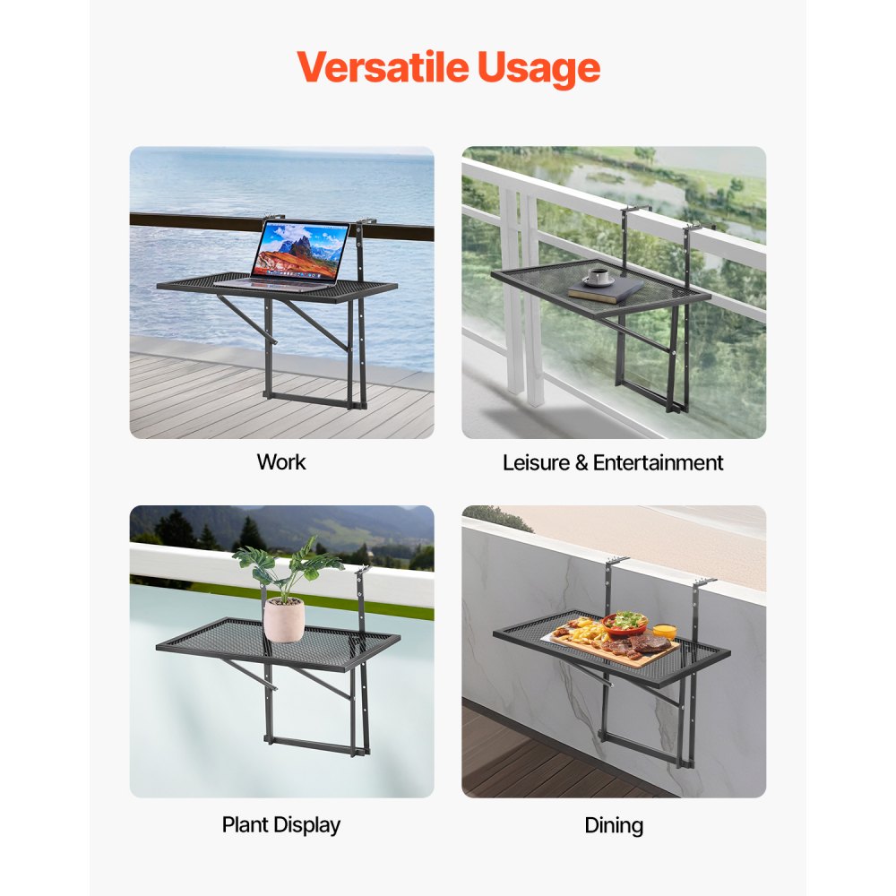 VEVOR Balcony Hanging Table, 19 x 24 in Metal Folding Balcony Railing ...